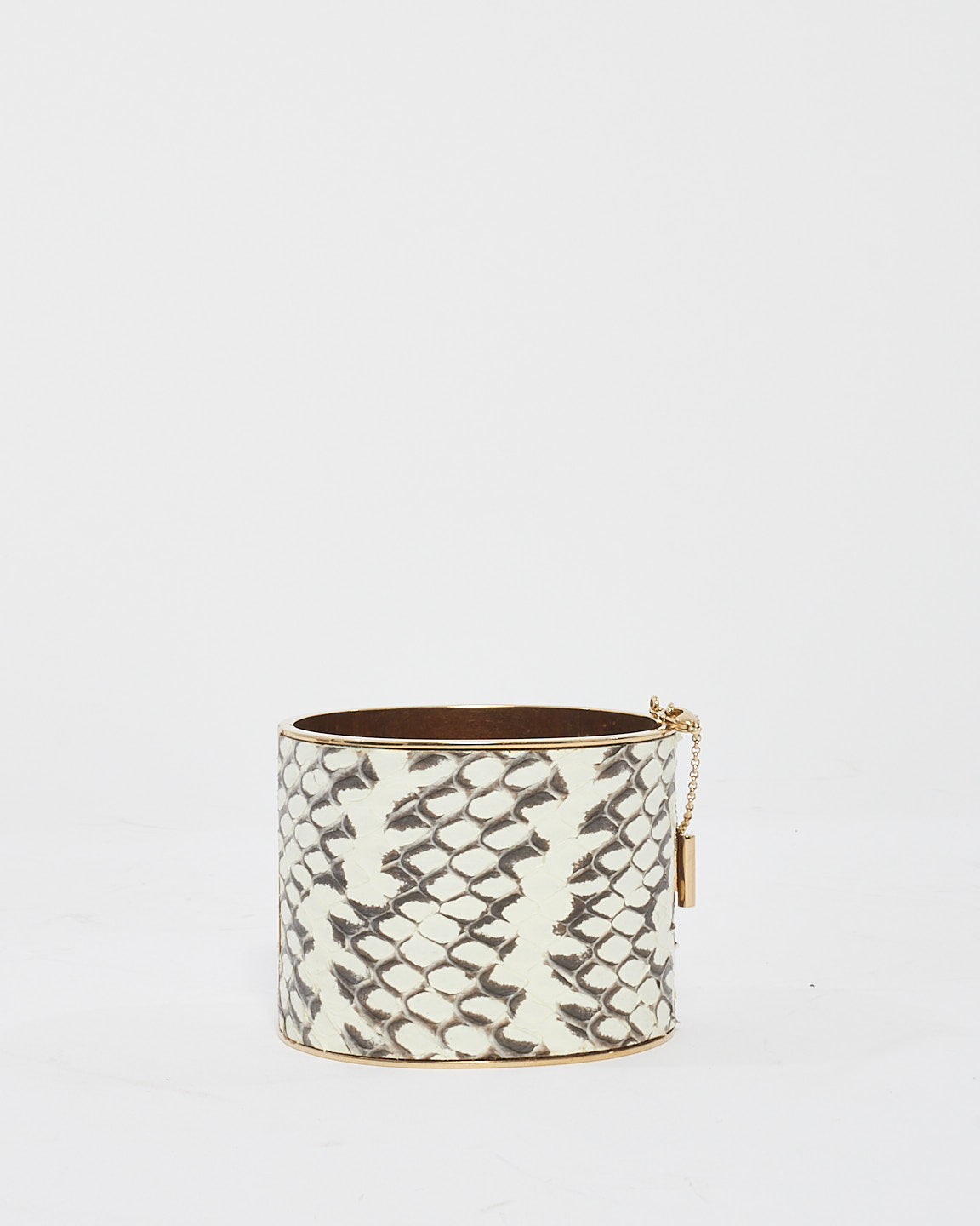 Celine White 
Grey Python Metal Edge Cuff Bracelet - M