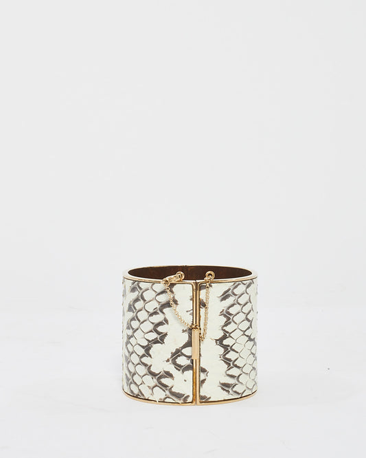 Celine White 
Grey Python Metal Edge Cuff Bracelet - M