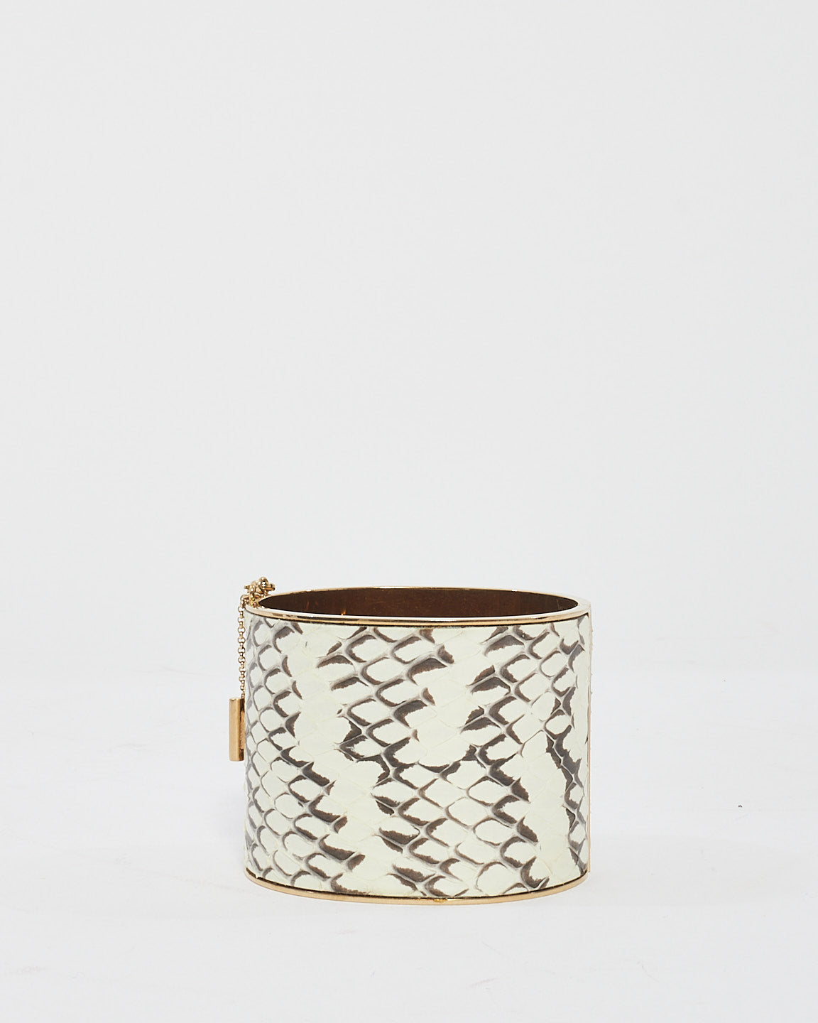 Celine White 
Grey Python Metal Edge Cuff Bracelet - M