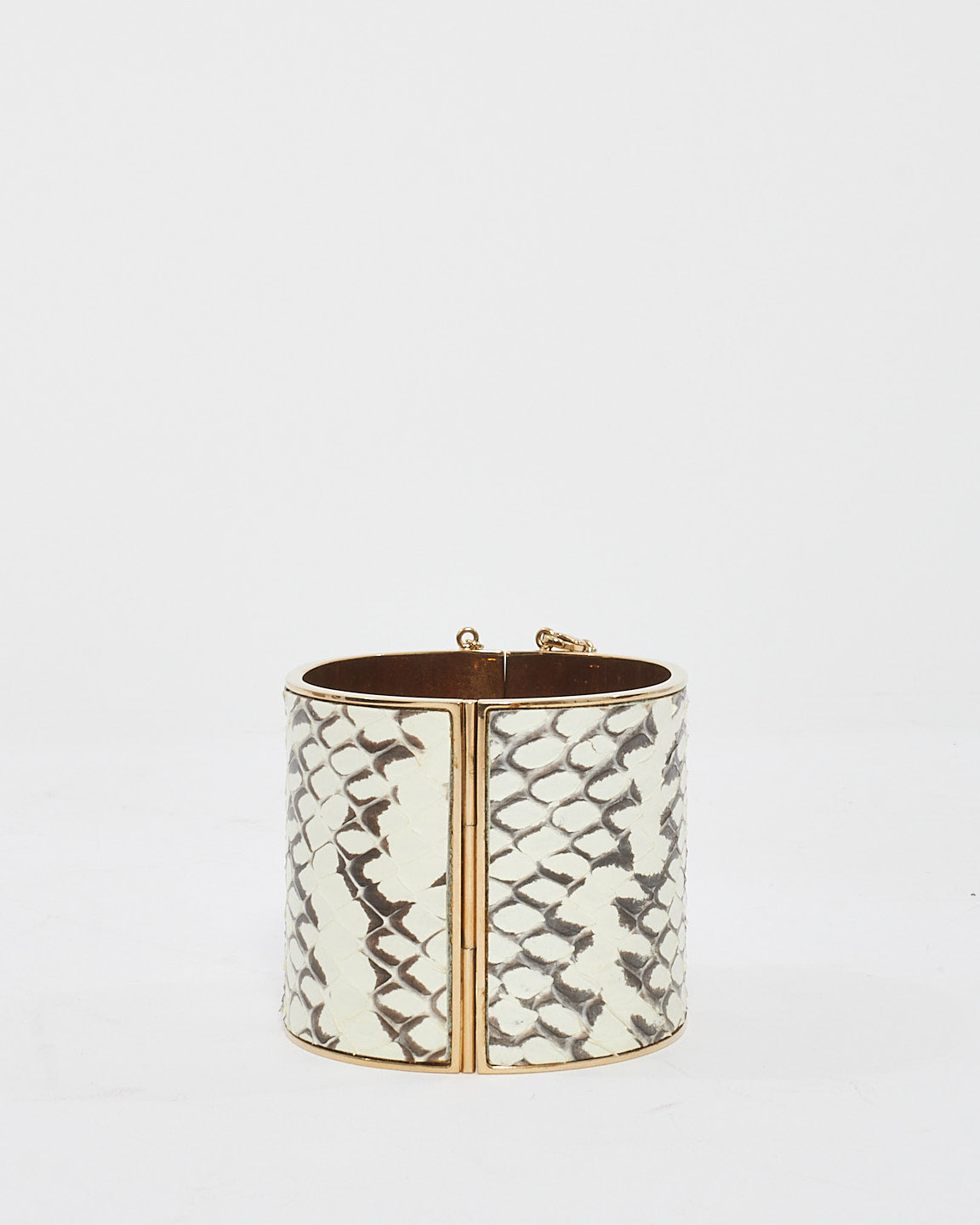 Celine White 
Grey Python Metal Edge Cuff Bracelet - M