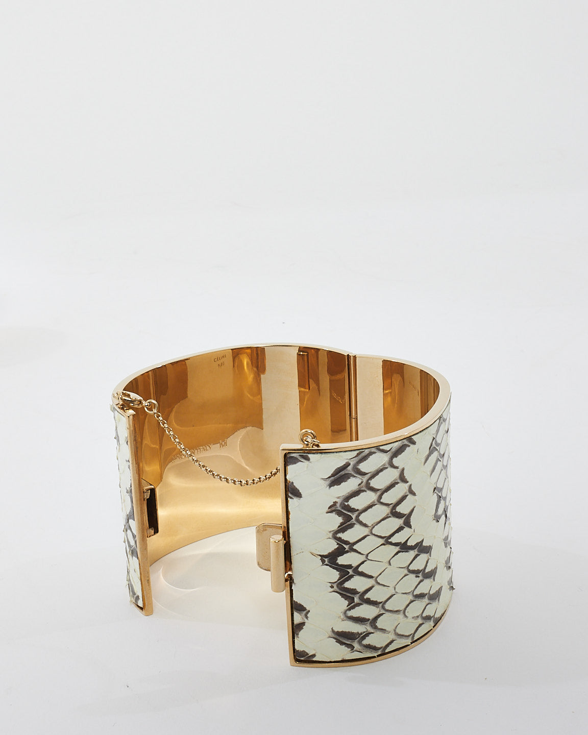 Celine White 
Grey Python Metal Edge Cuff Bracelet - M