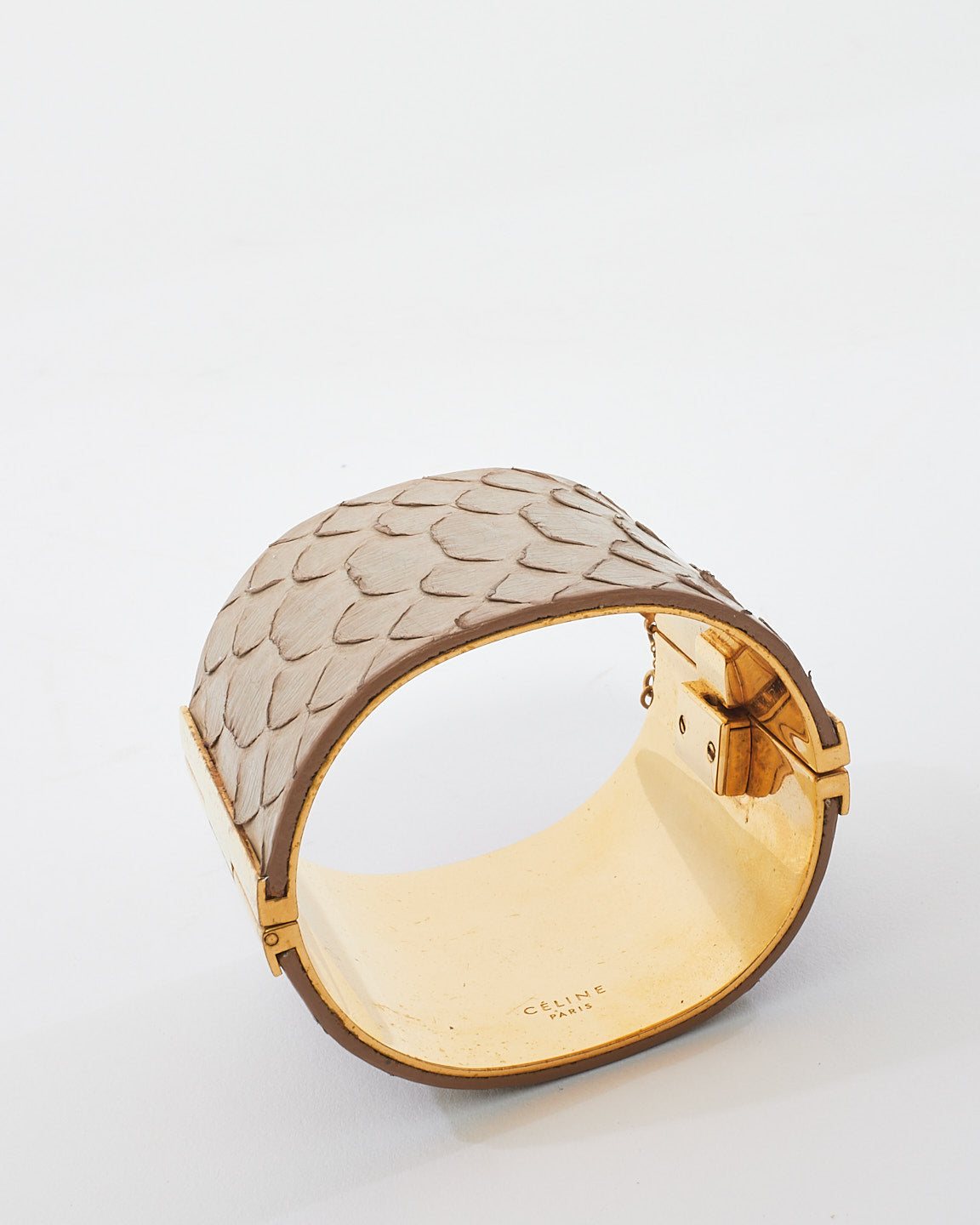 Celine Grey Python Leather Edge Cuff Bracelet- S