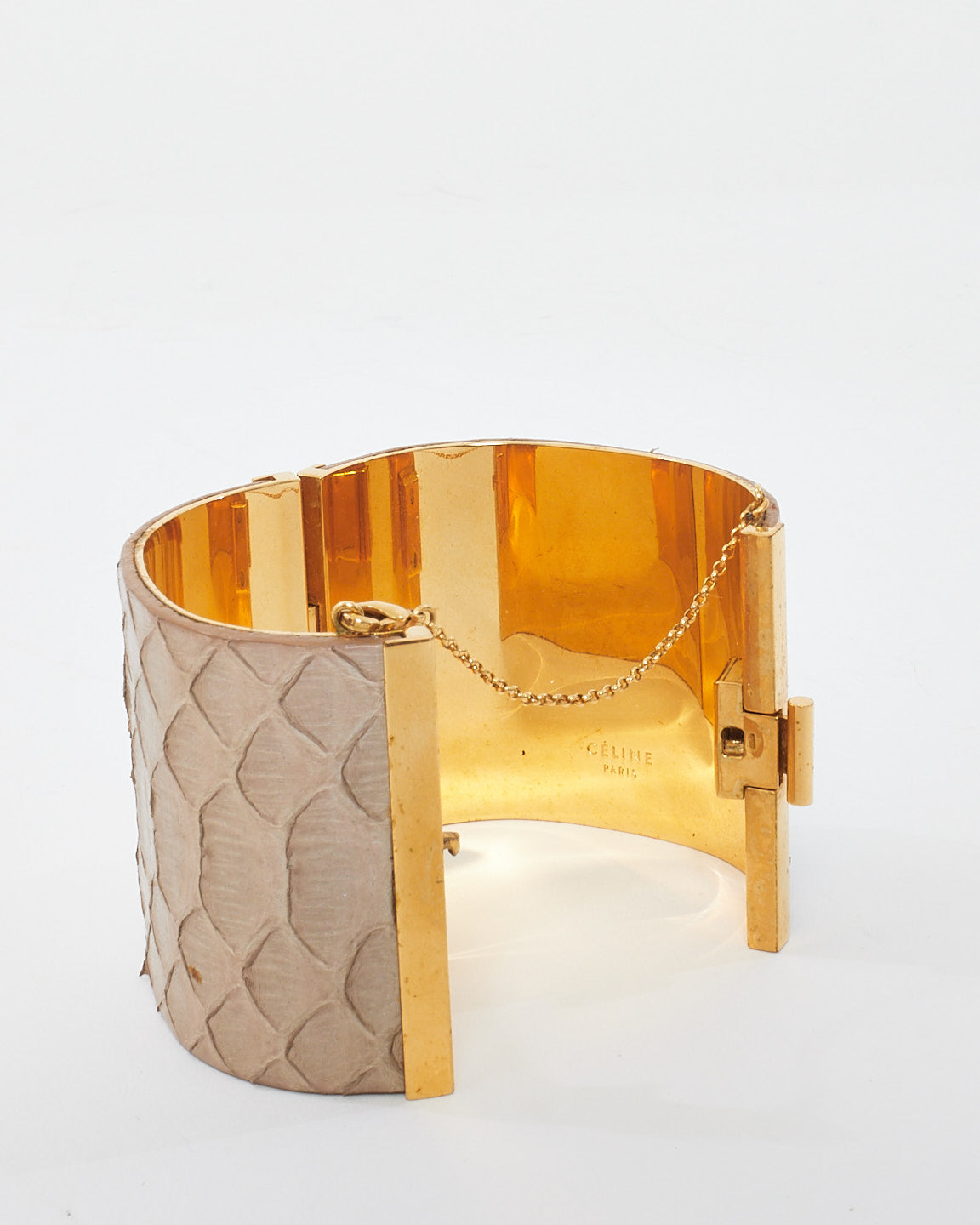 Celine Grey Python Leather Edge Cuff Bracelet- S