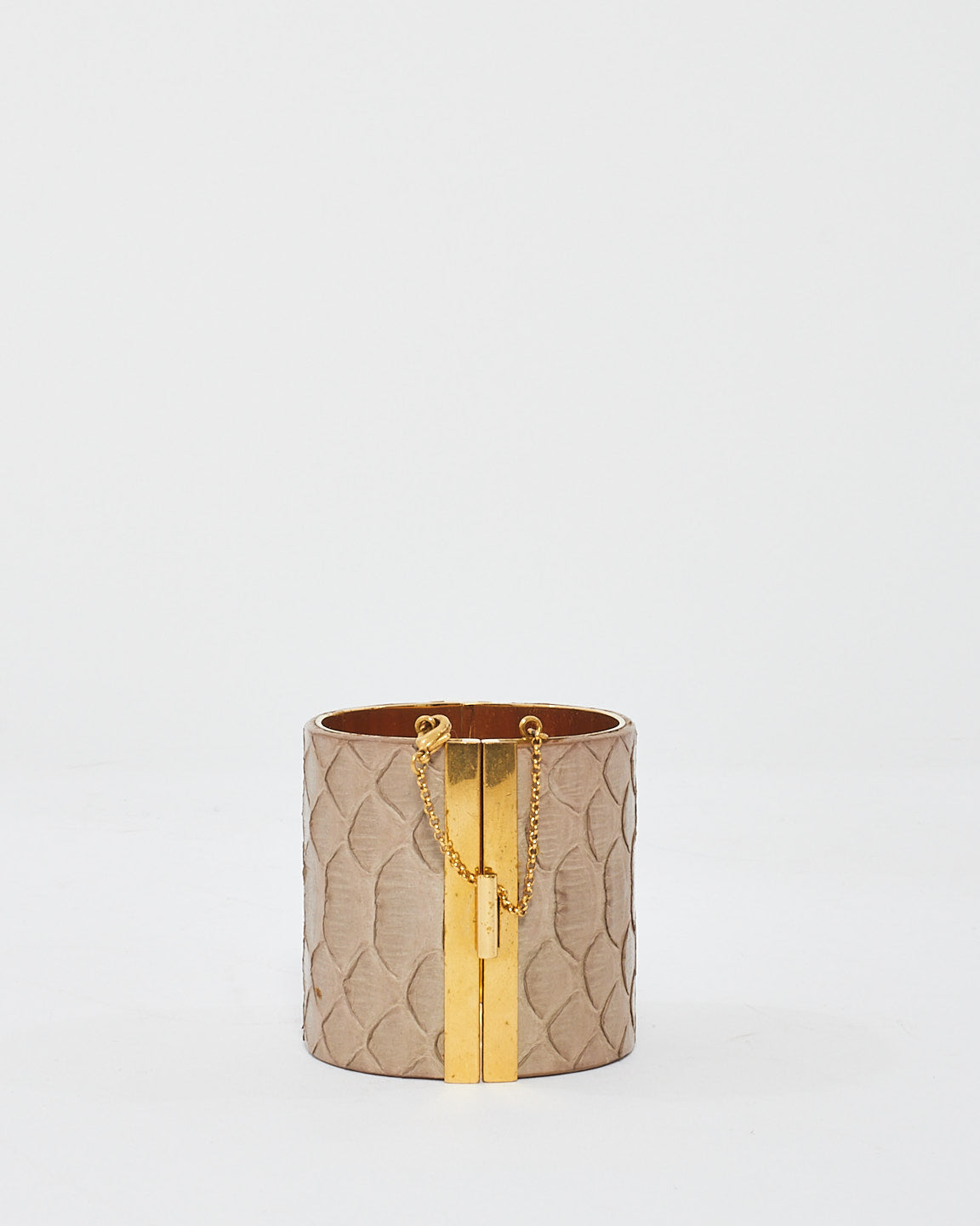 Celine Grey Python Leather Edge Cuff Bracelet- S