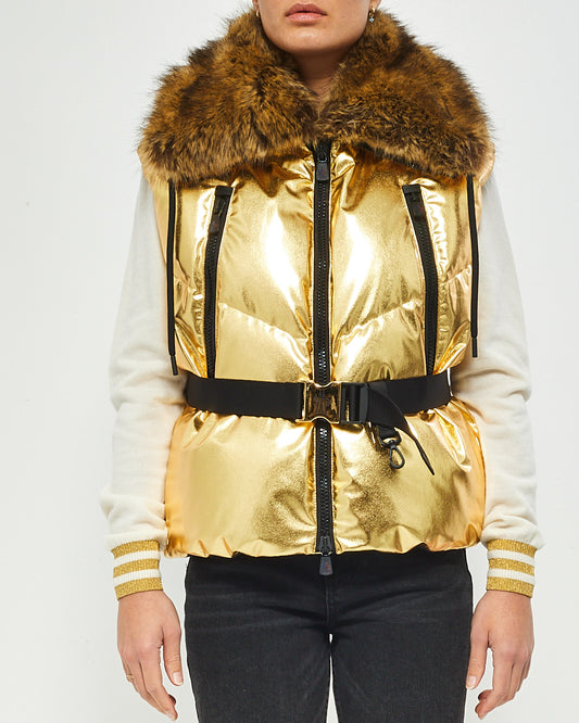 Moncler Gold Metallic Grenoble Après Ski Fur Trimmed Puffer Vest - 1