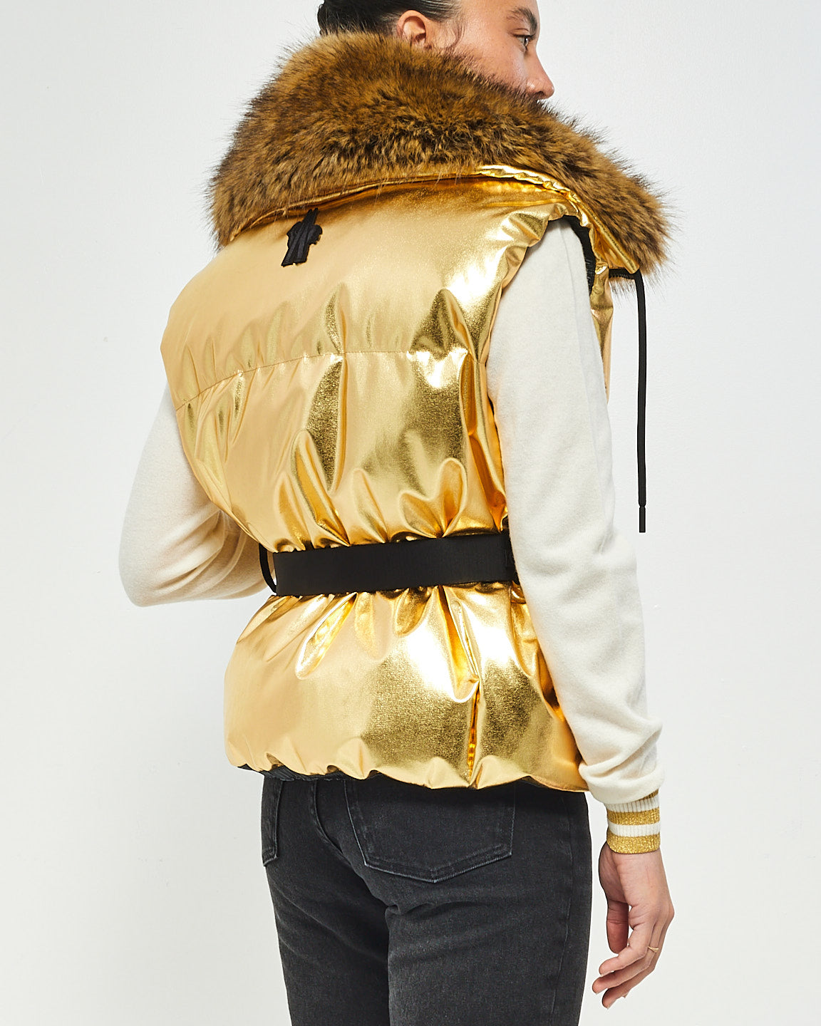 Moncler Gold Metallic Grenoble Après Ski Fur Trimmed Puffer Vest - 1