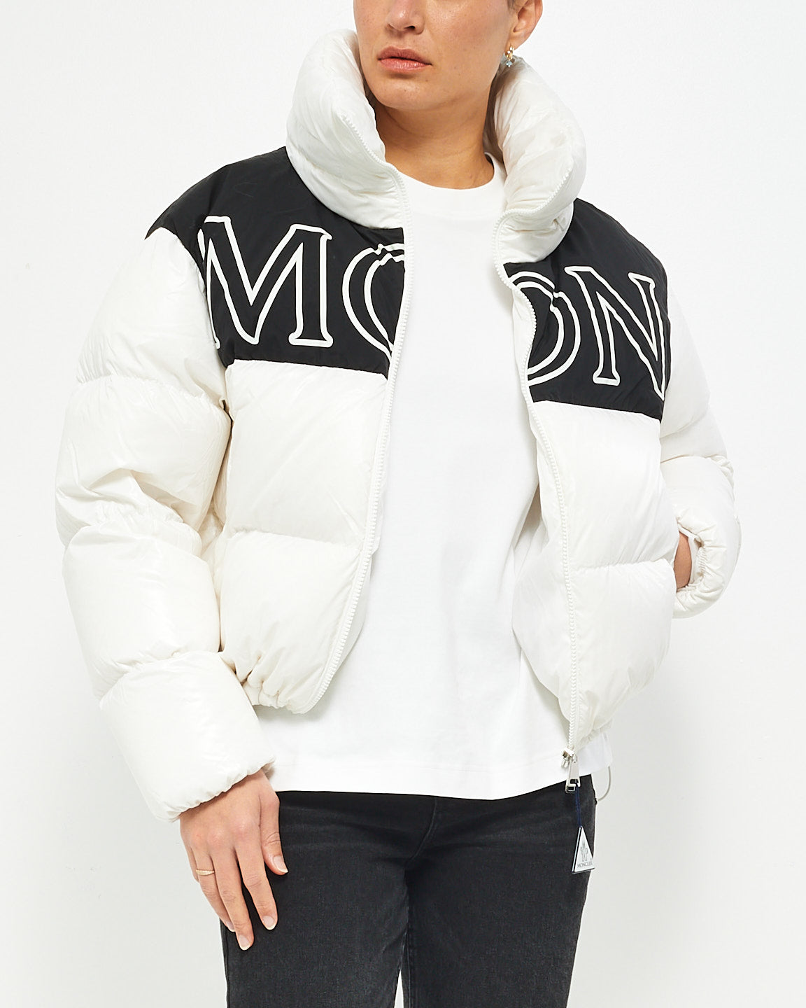 Moncler White Logo Puffer Jacket -  3