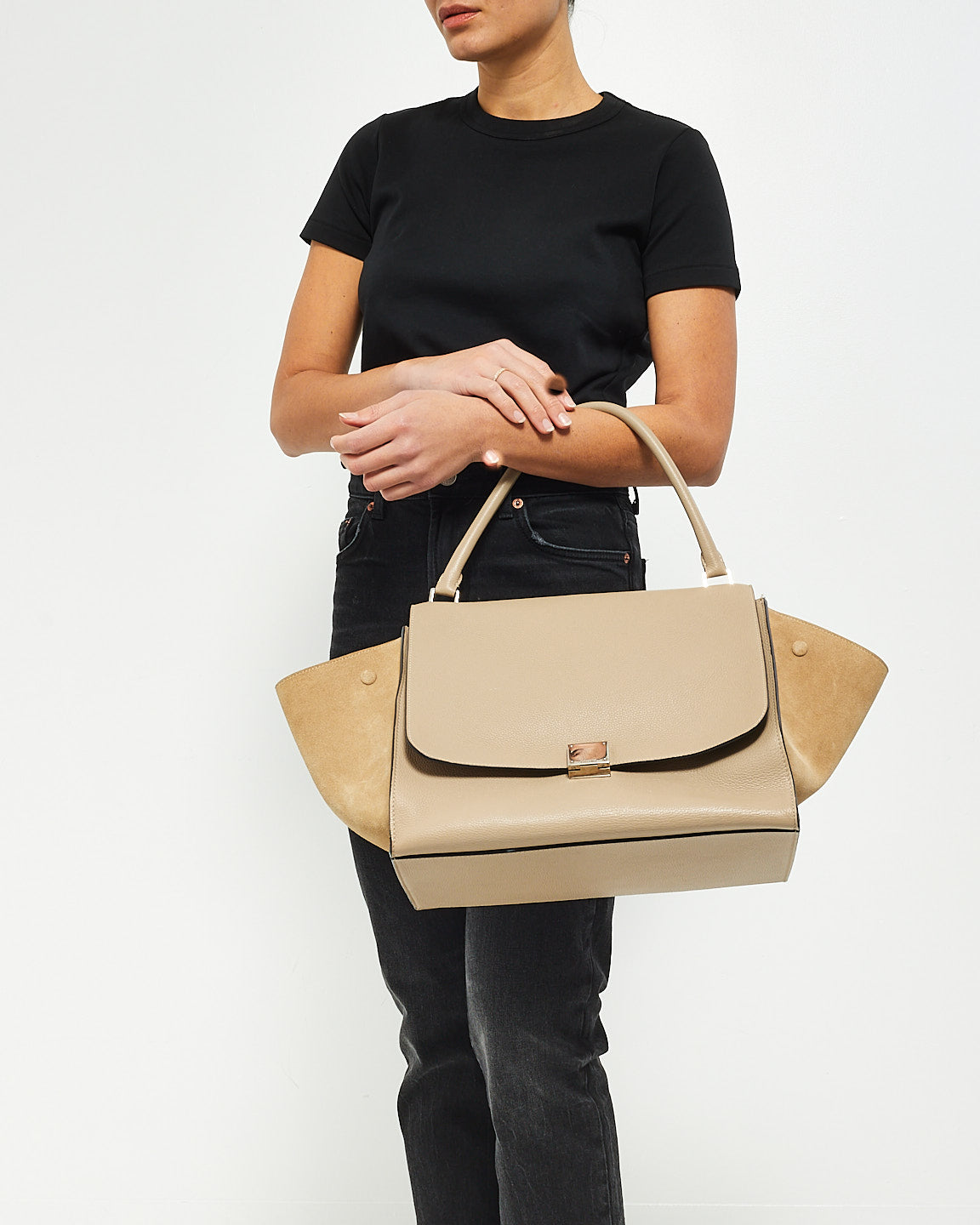 Celine Beige Leather 
Suede Medium Trapeze Bag