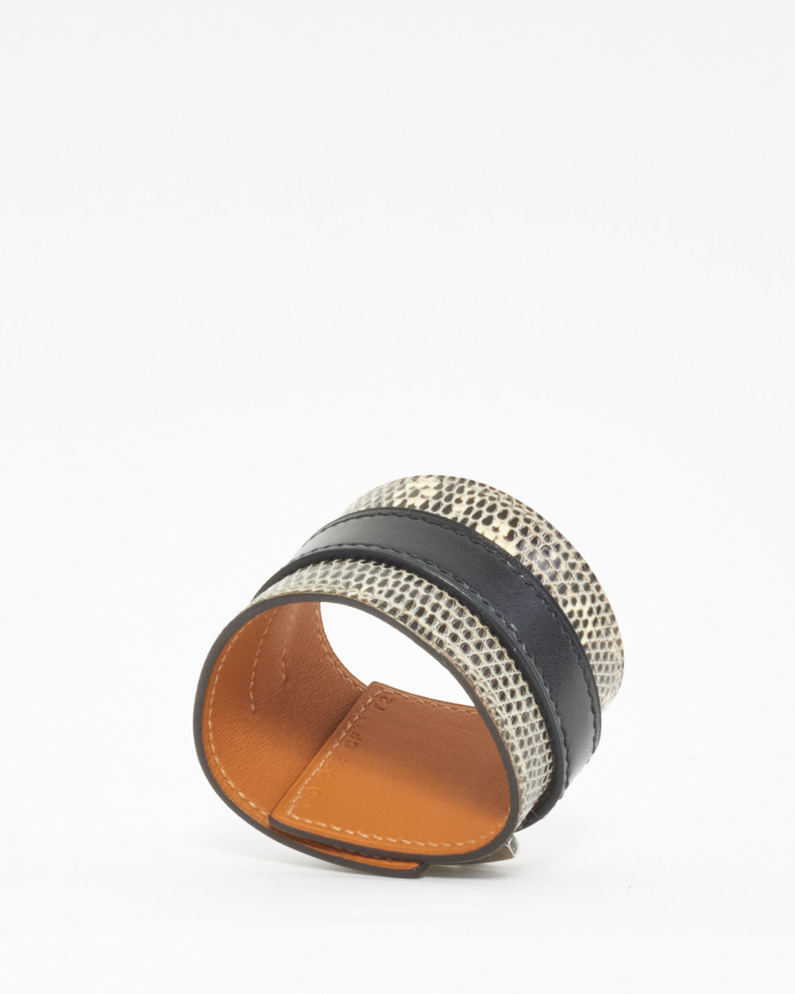 Hermès Black 
White Lizard Drag Cuff Bracelet - T2