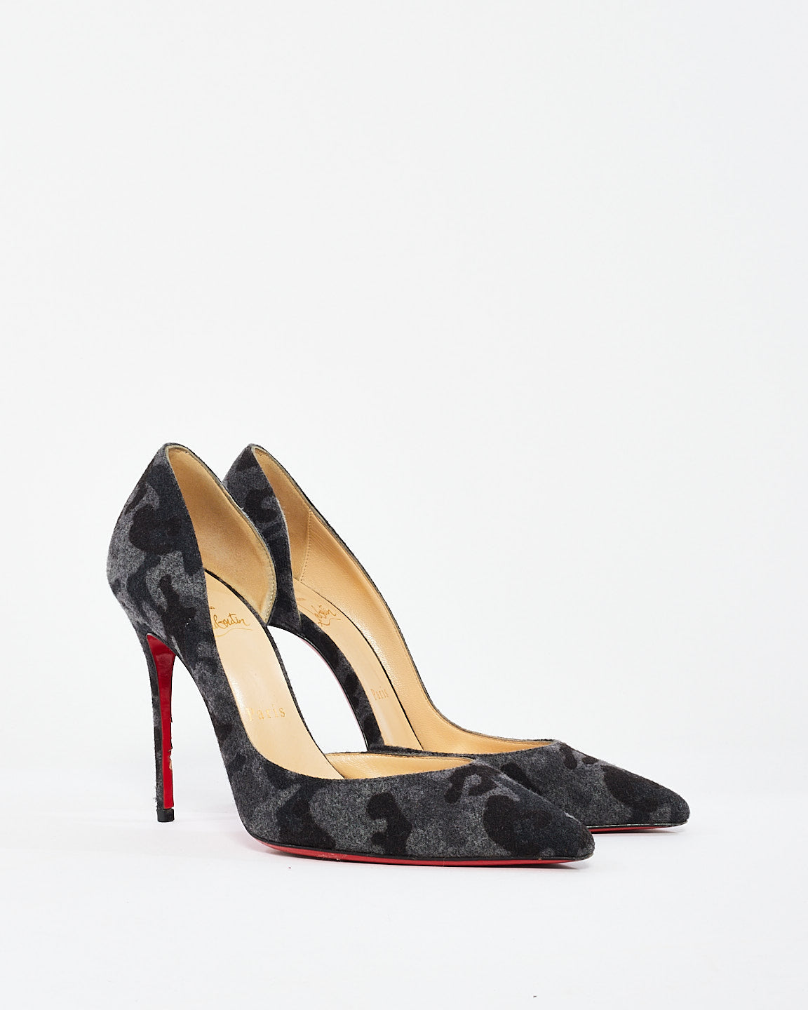 Christian Louboutin Black/Grey Camo Flannel Pigalle Follies Pumps - 37