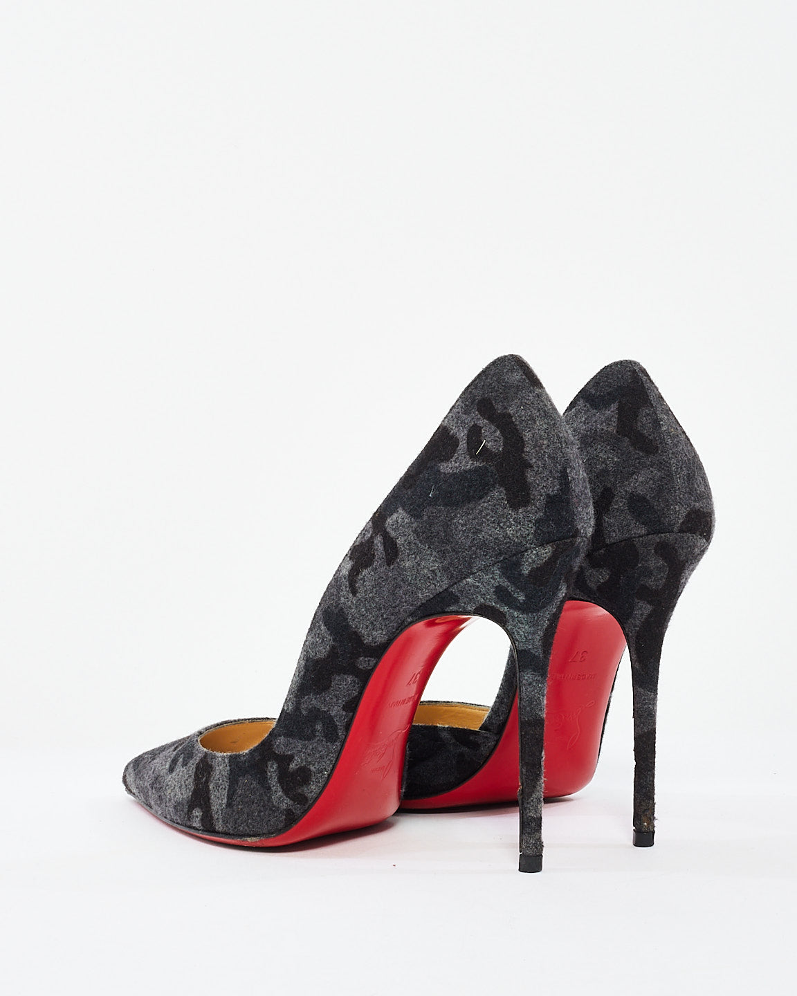 Christian Louboutin Black/Grey Camo Flannel Pigalle Follies Pumps - 37