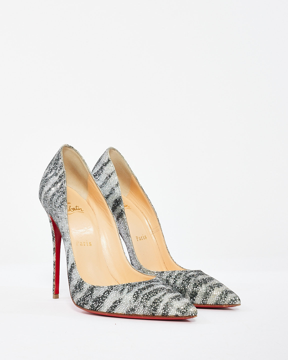 Christian Louboutin Black/Silver Sparkle Animal Print Pumps - 37