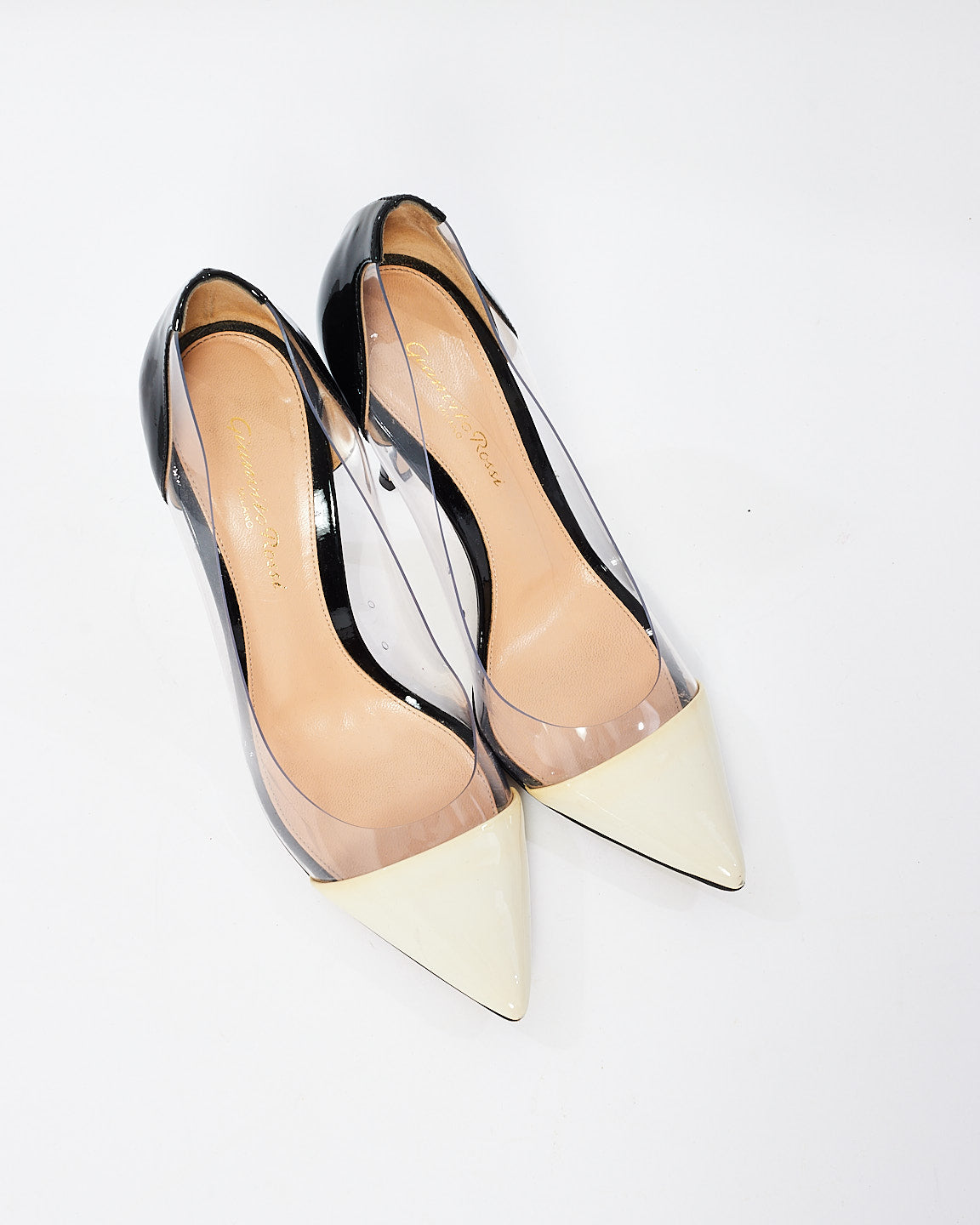 Gianvito Rossi Black/PVC/White Pointed Toe Pumps - 37