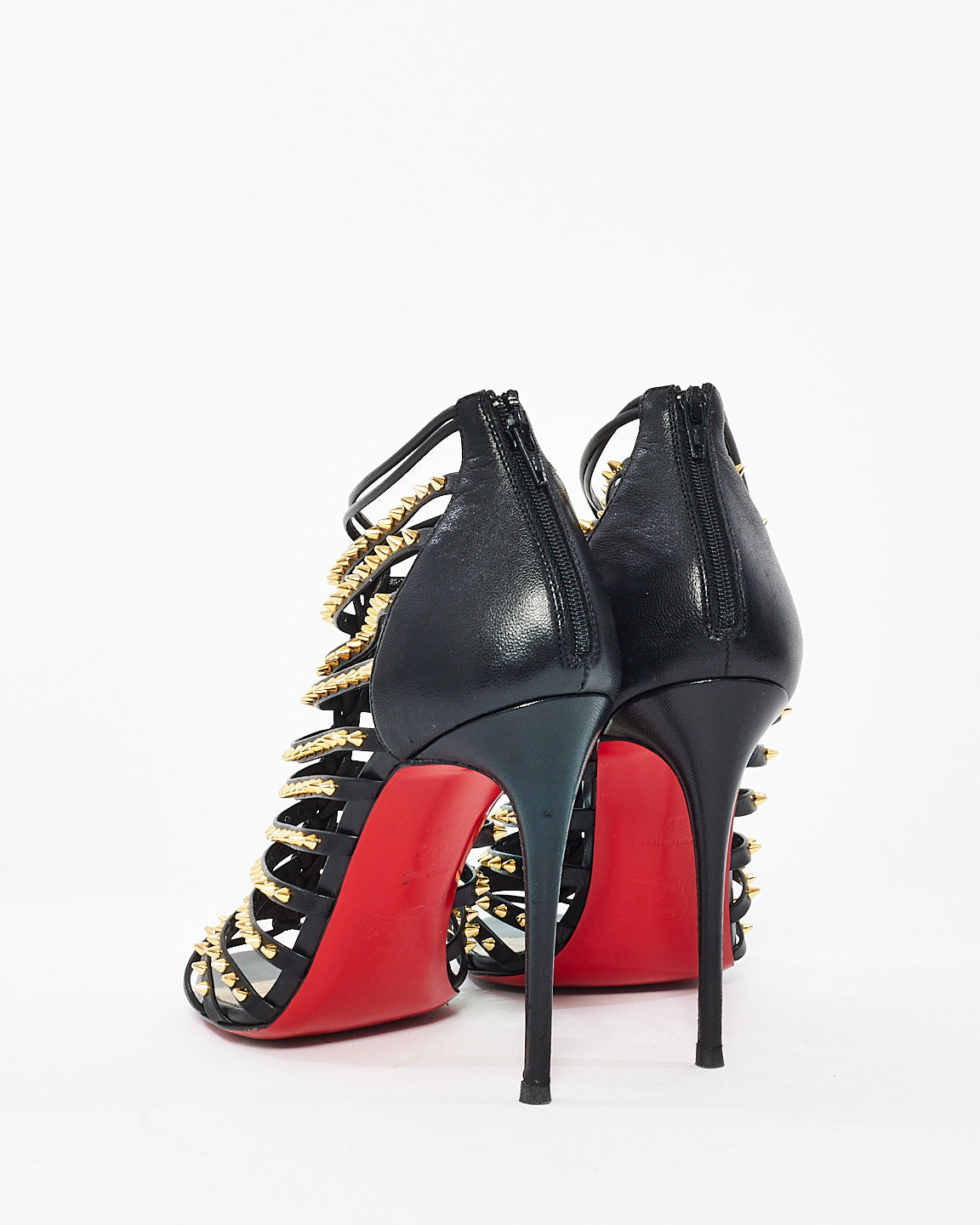 Christian Louboutin Black Studded Leather Millaclou 100mm Cage Sandals - 37