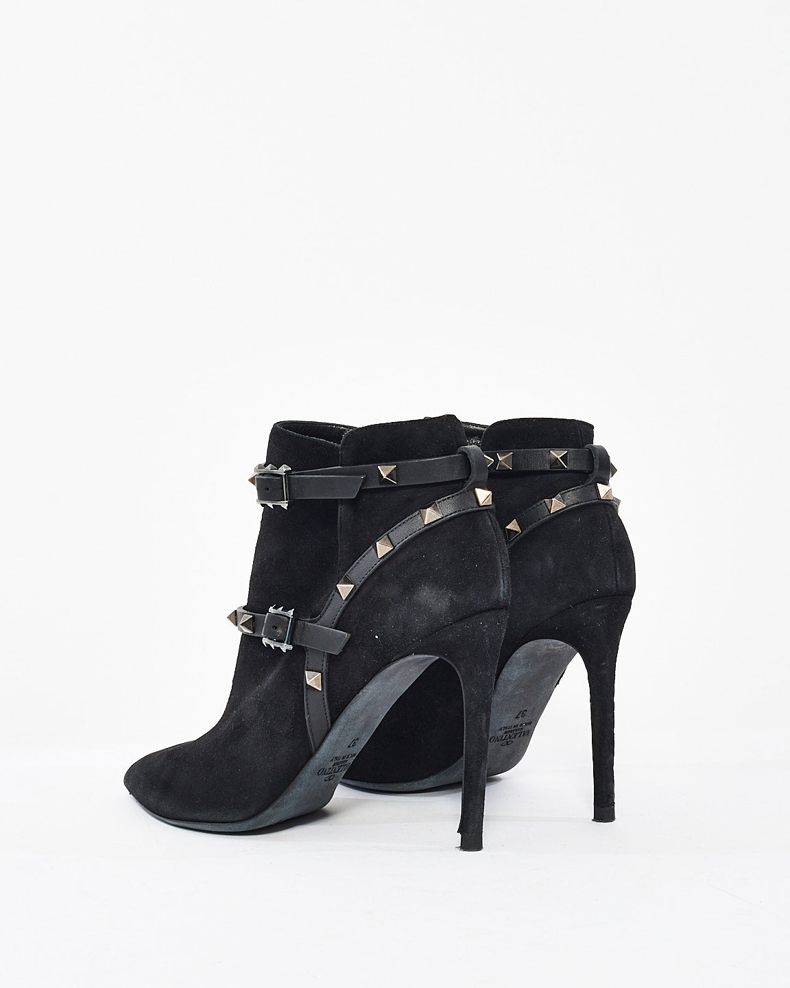 Valentino Black Suede Pointed Toe Rockstud Ankle Booties - 37