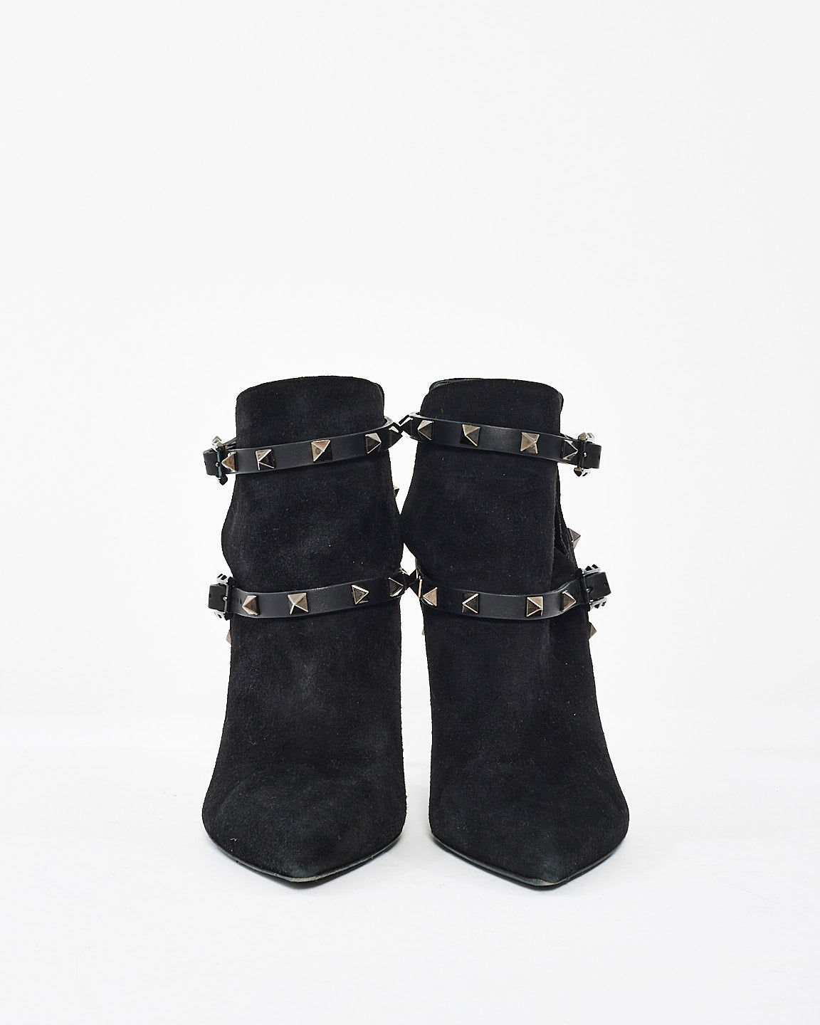 Valentino Black Suede Pointed Toe Rockstud Ankle Booties - 37