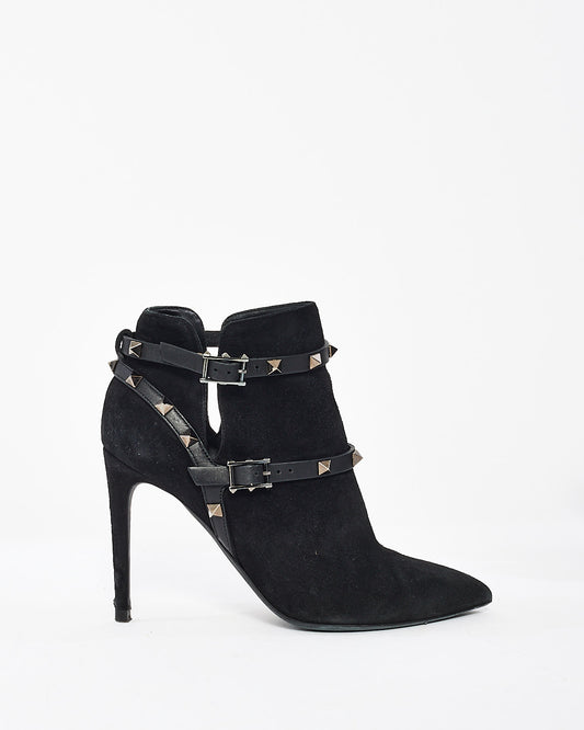 Valentino Black Suede Pointed Toe Rockstud Ankle Booties - 37