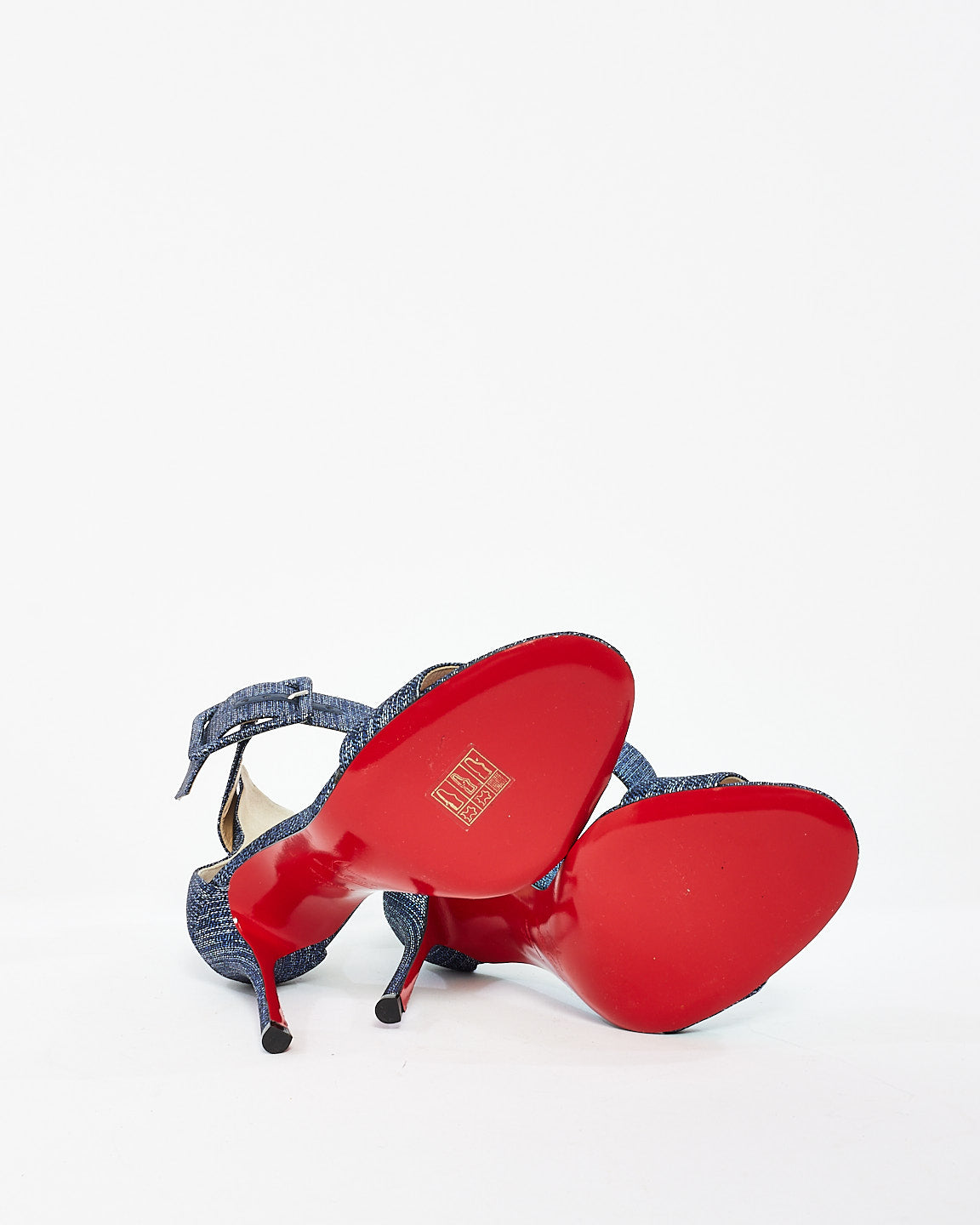 Christian Louboutin Blue Denim Lamé Blade Runna 100mm Sandals - 37