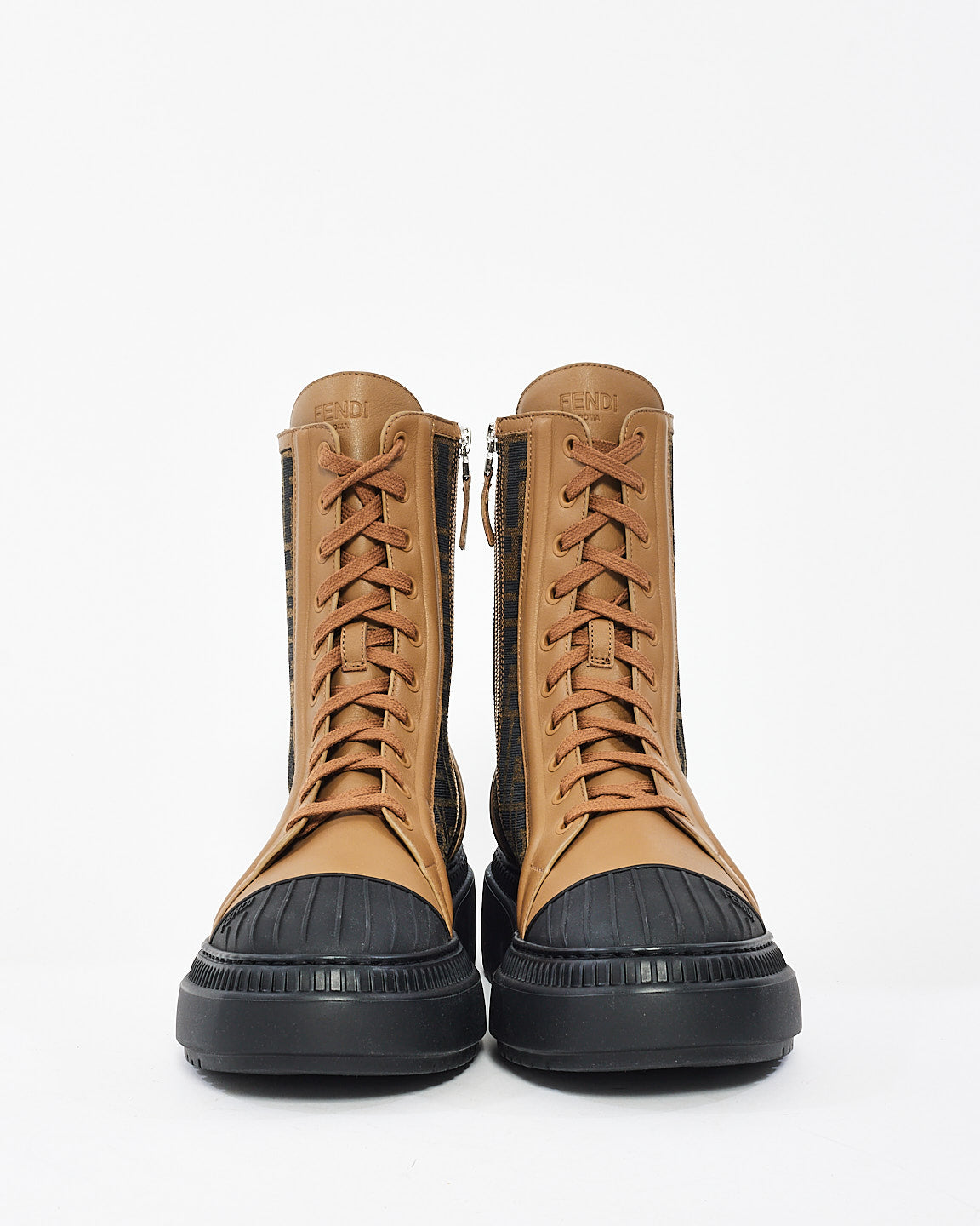 Fendi Brown Canvas Zucca Print Combat Boot - 38.5