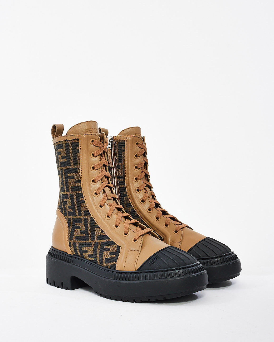 Fendi Brown Canvas Zucca Print Combat Boot - 38.5