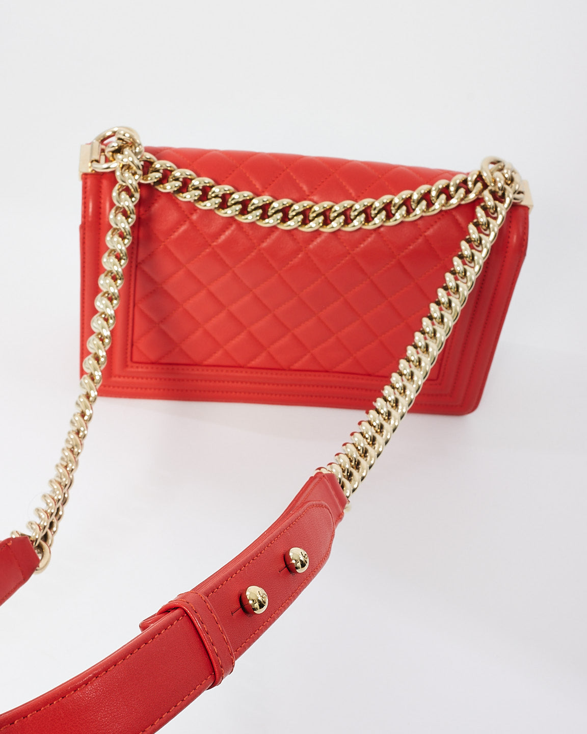 Chanel Red Lambskin Leather Old Medium Boy Bag