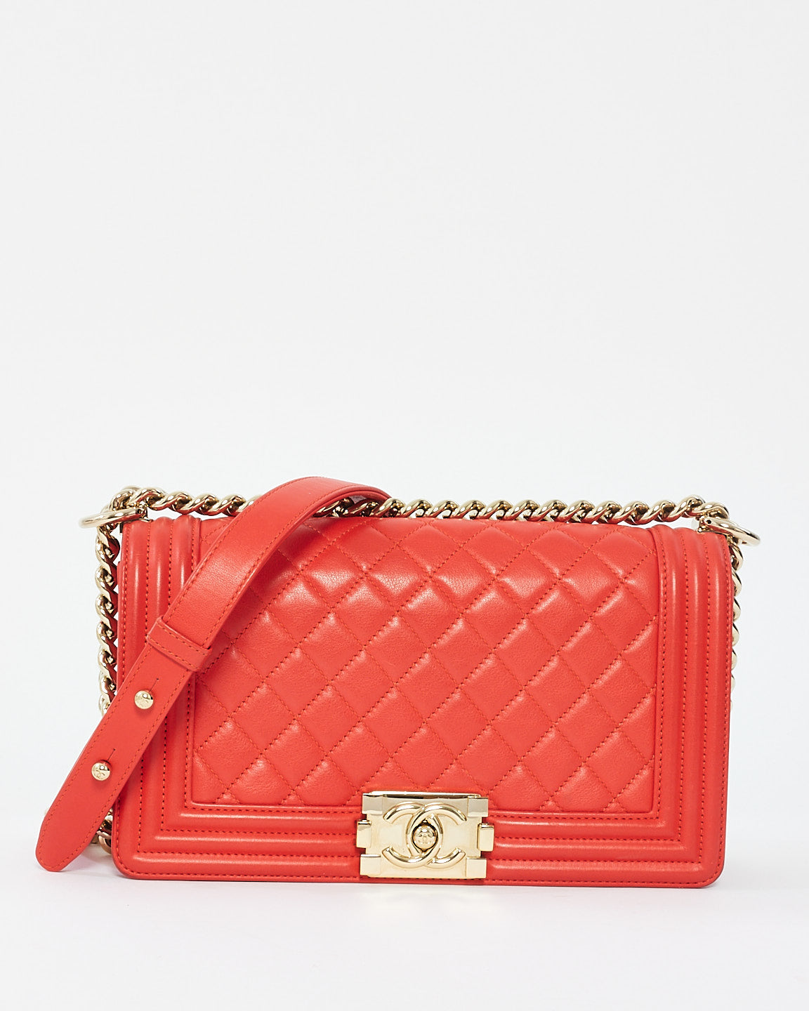 Sac Chanel Old Medium Boy en cuir d
agneau rouge