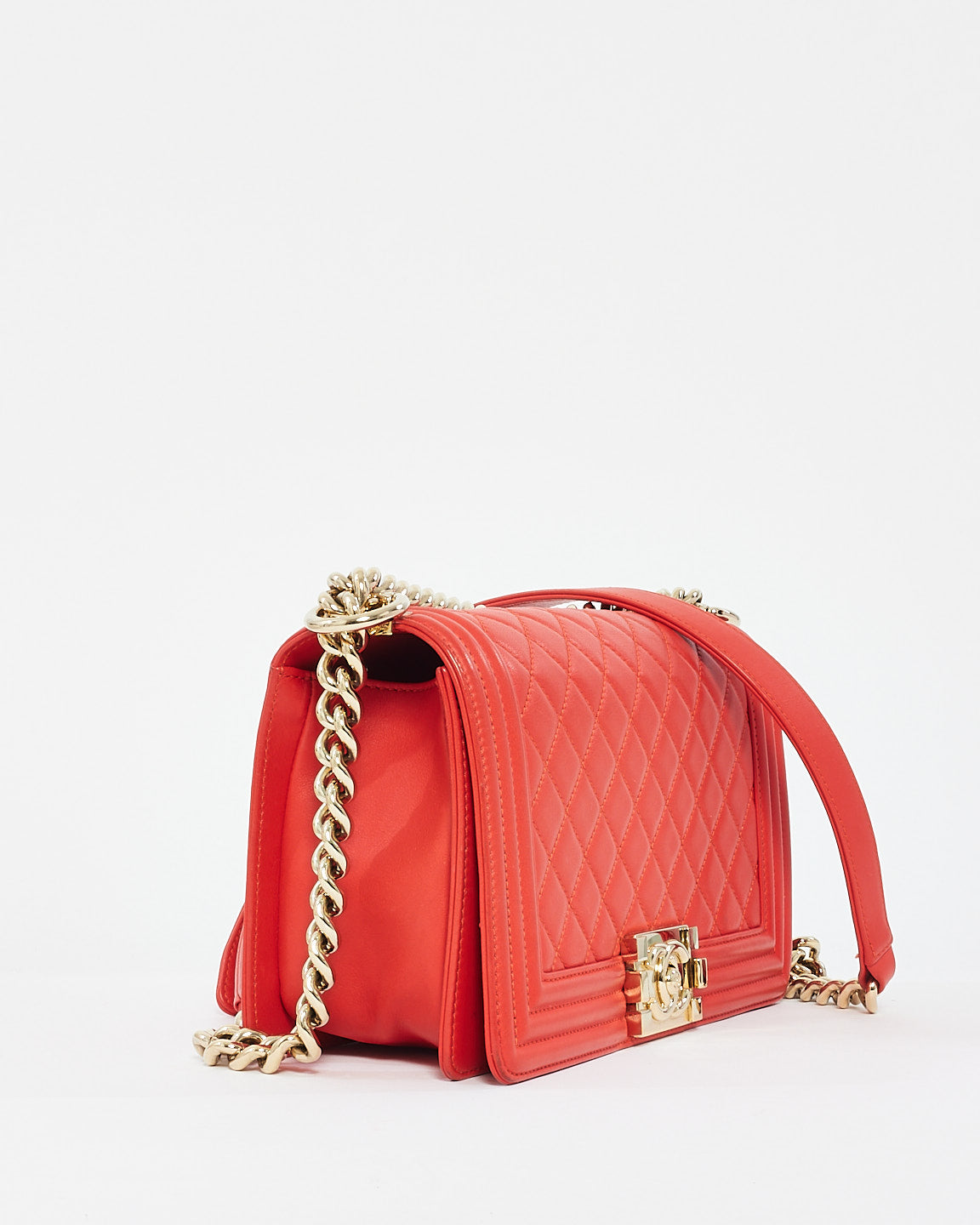 Sac Chanel Old Medium Boy en cuir d
agneau rouge