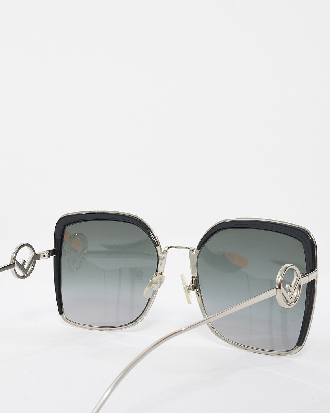 Fendi Black 
Silver Metal Square Frame Sunglasses FF0294