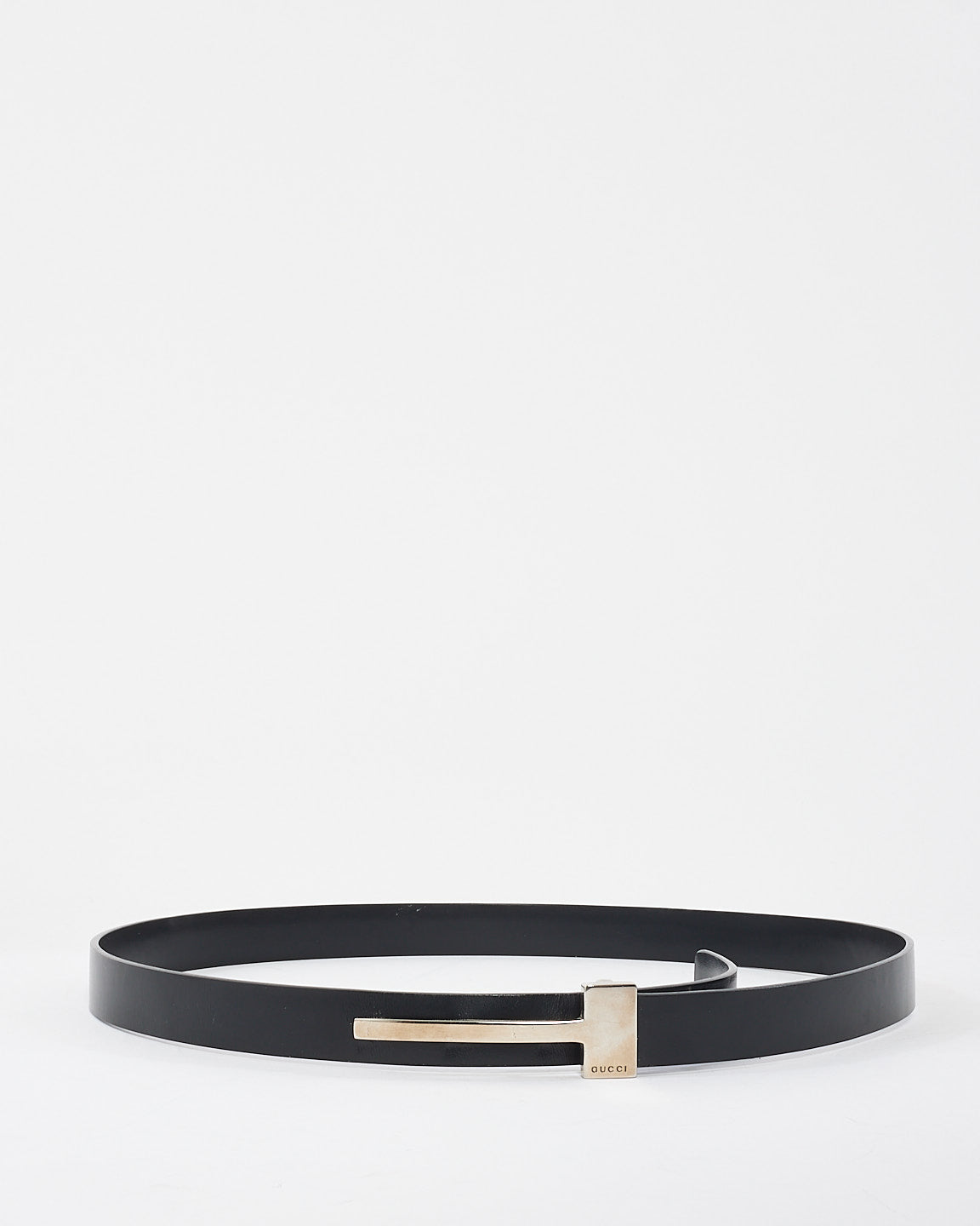 Gucci Black Leather Thin Belt with Silver Buckle - 80/32