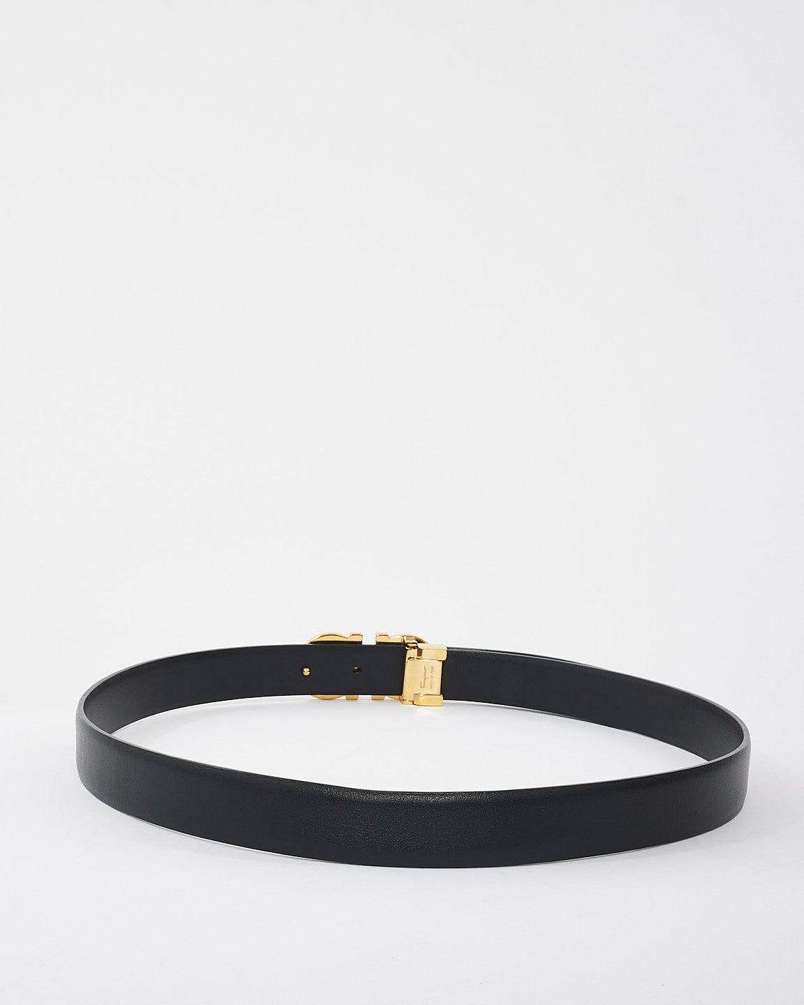 Salvatore Ferragamo Black Leather Gancini Buckle Belt - 90/36