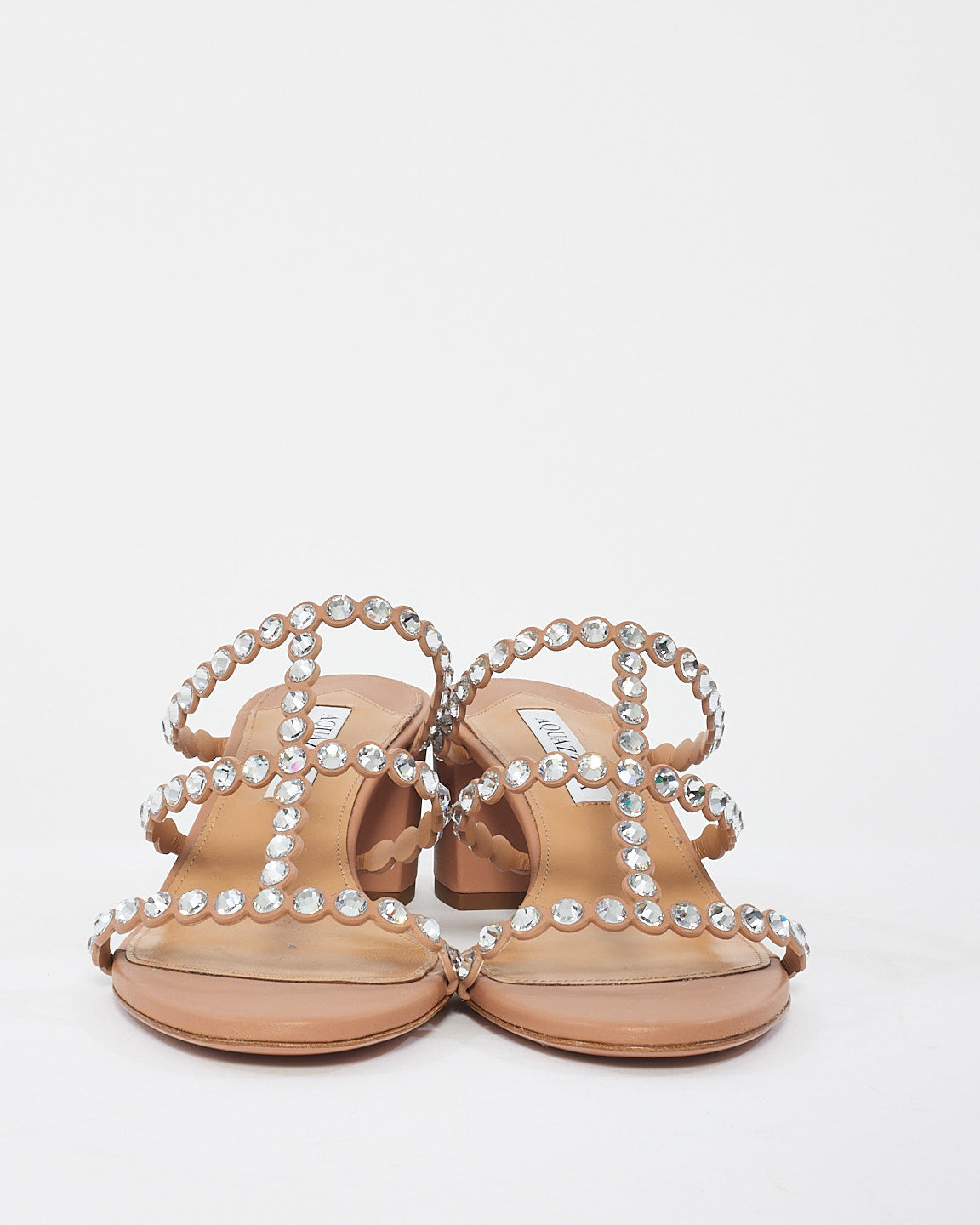 Aquazzura Pink Leather Crystal Embellished Tequila Sandals - 38.5