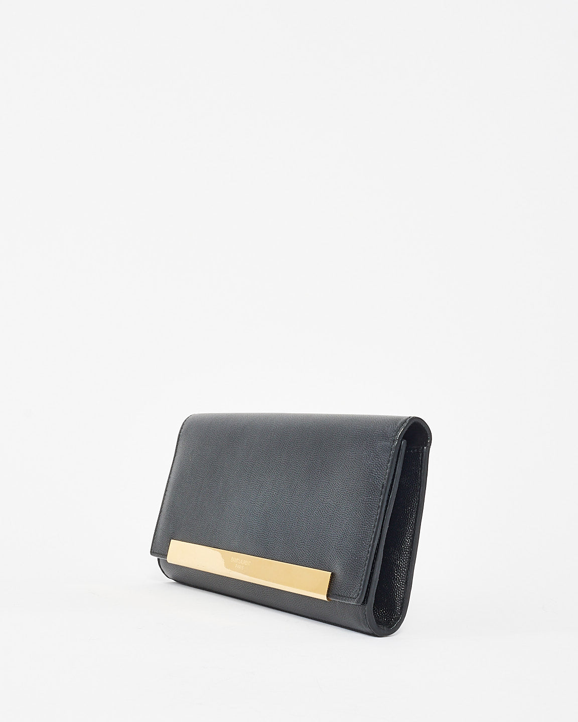 Saint Laurent Black Grained Leather Lutetia Flap Clutch