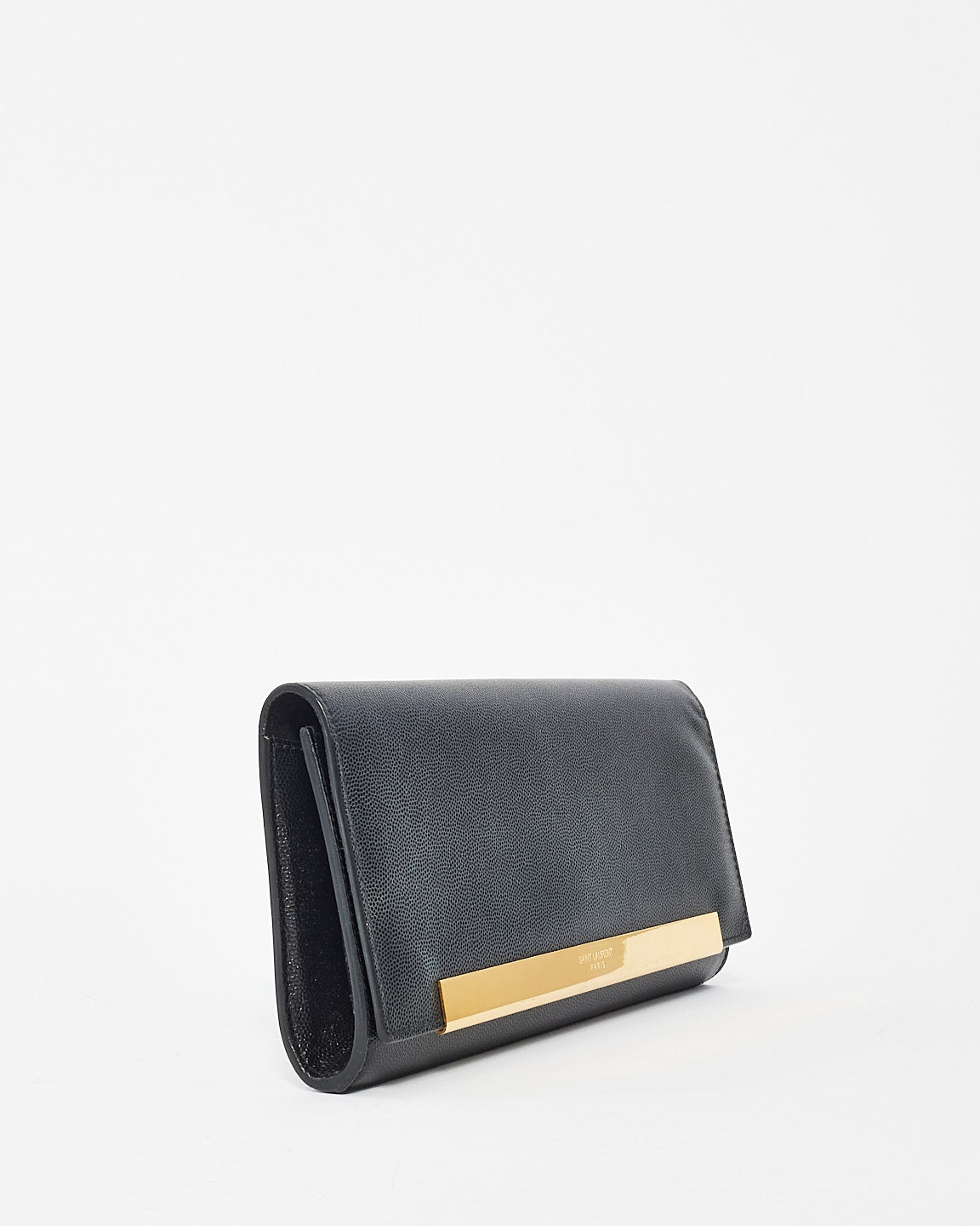 Saint Laurent Black Grained Leather Lutetia Flap Clutch