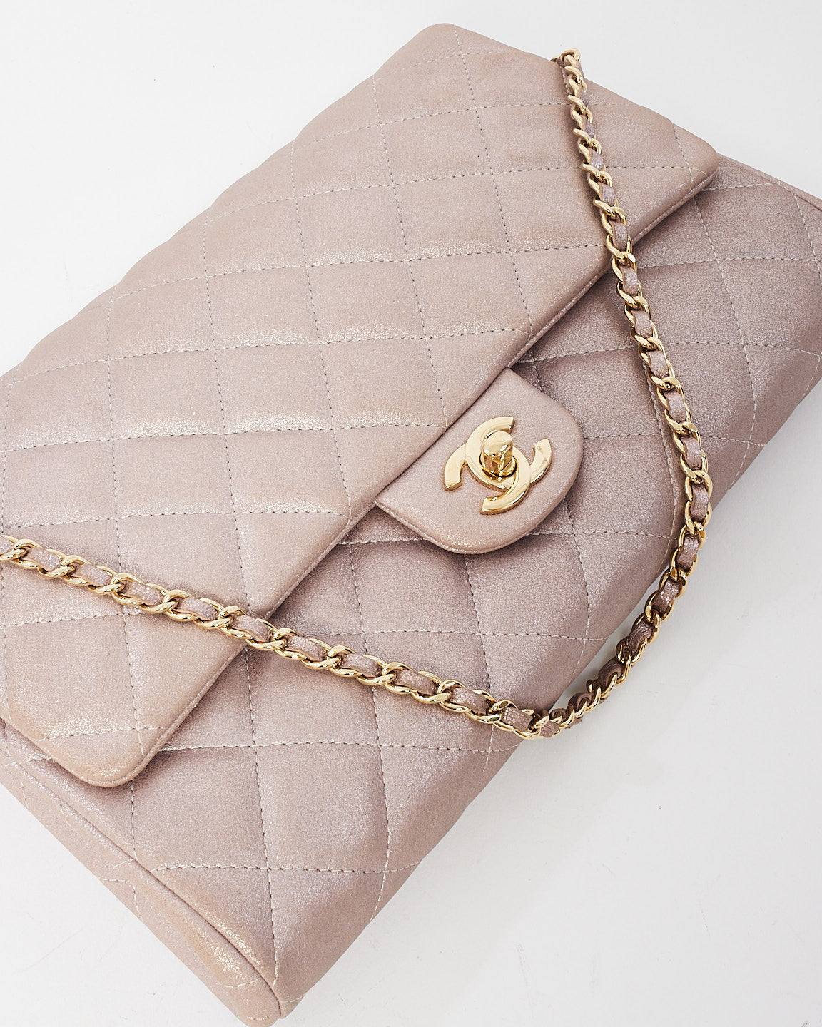 Chanel Pink Iridescent Metallic Calfskin Single Flap Shoulder Bag