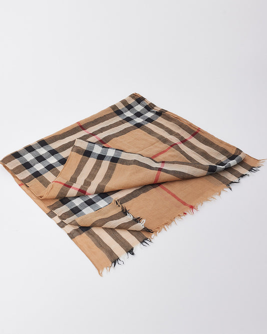 Burberry Beige Giant Check Print Silk/Cotton Blend Scarf