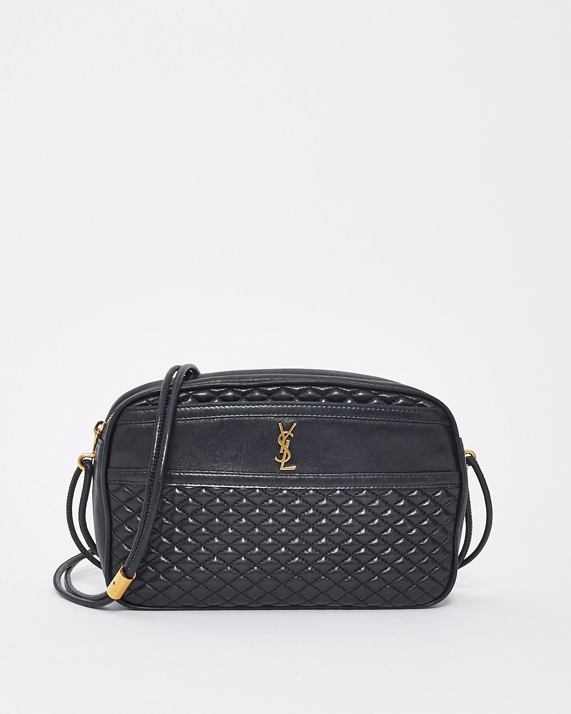 Sac appareil photo en cuir monogramme YSL Victoire en cuir noir Saint Laurent