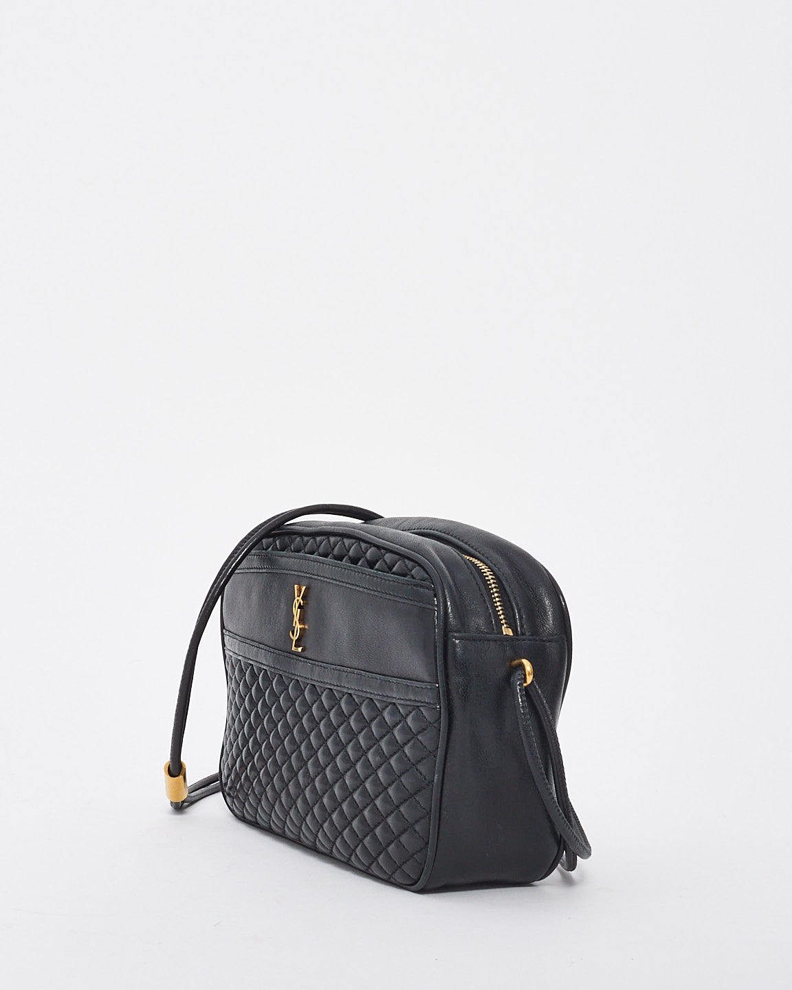 Sac appareil photo en cuir monogramme YSL Victoire en cuir noir Saint Laurent