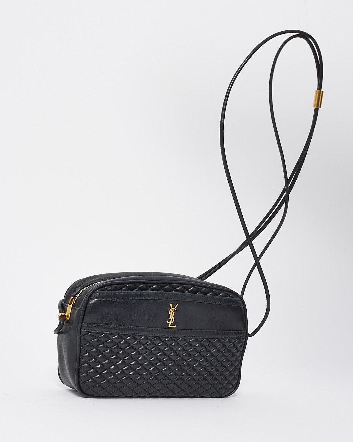 Sac appareil photo en cuir monogramme YSL Victoire en cuir noir Saint Laurent