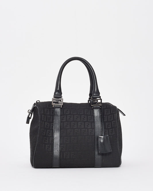 Fendi Black Zucchino Canvas Small Boston Bag