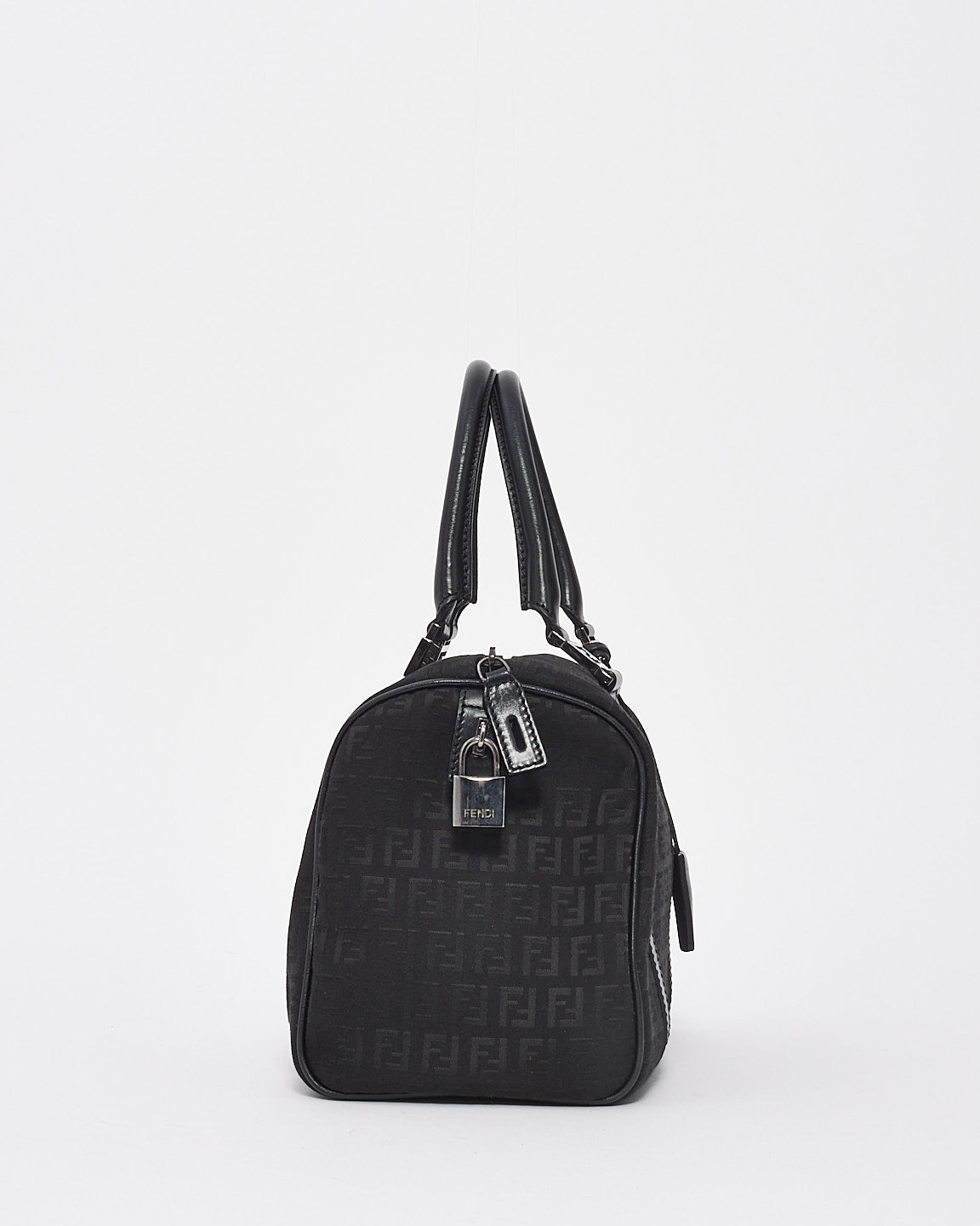 Fendi Black Zucchino Canvas Small Boston Bag