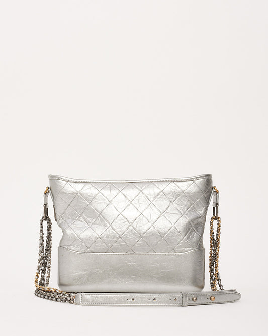 Chanel Silver Metallic Quilted Gabrielle Large Bag