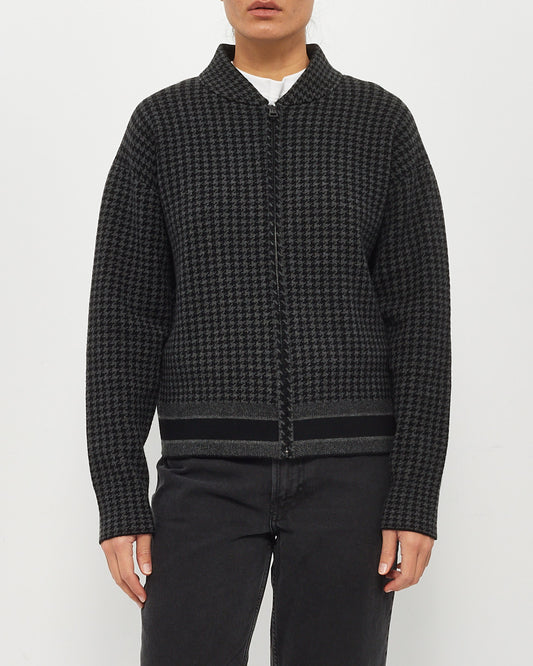 Dior Black/Grey Houndstooth Cashmere Zip Up Sweater - 6US