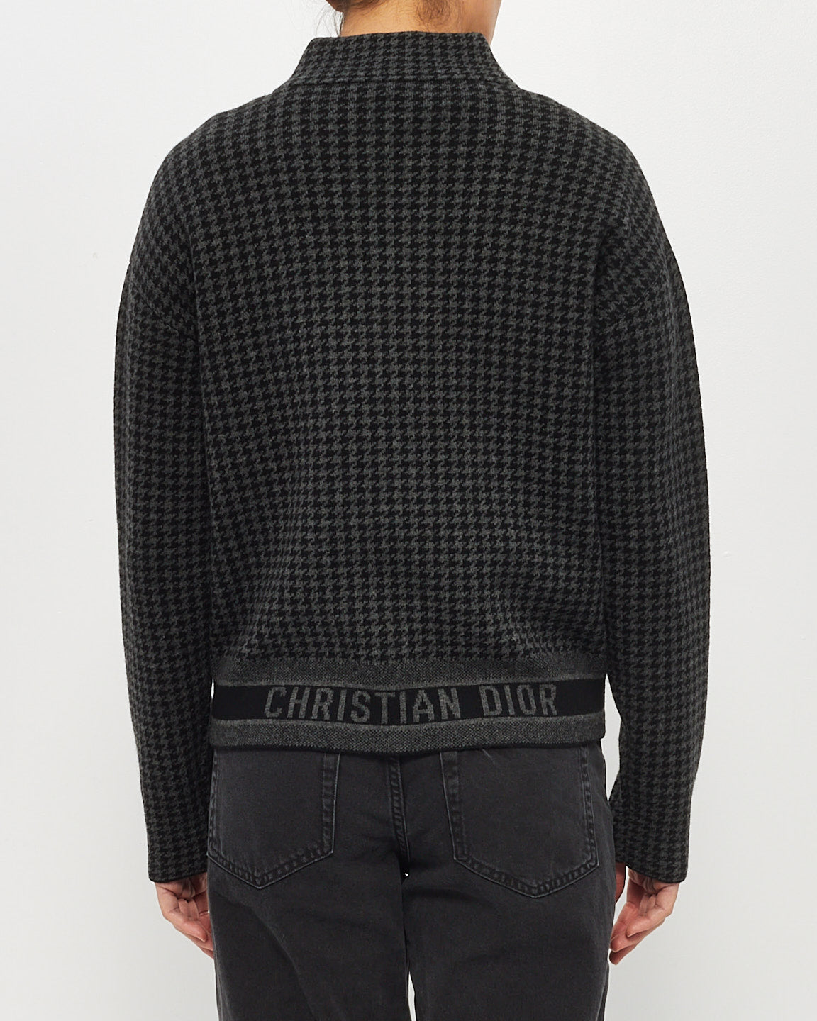 Dior Black/Grey Houndstooth Cashmere Zip Up Sweater - 6US