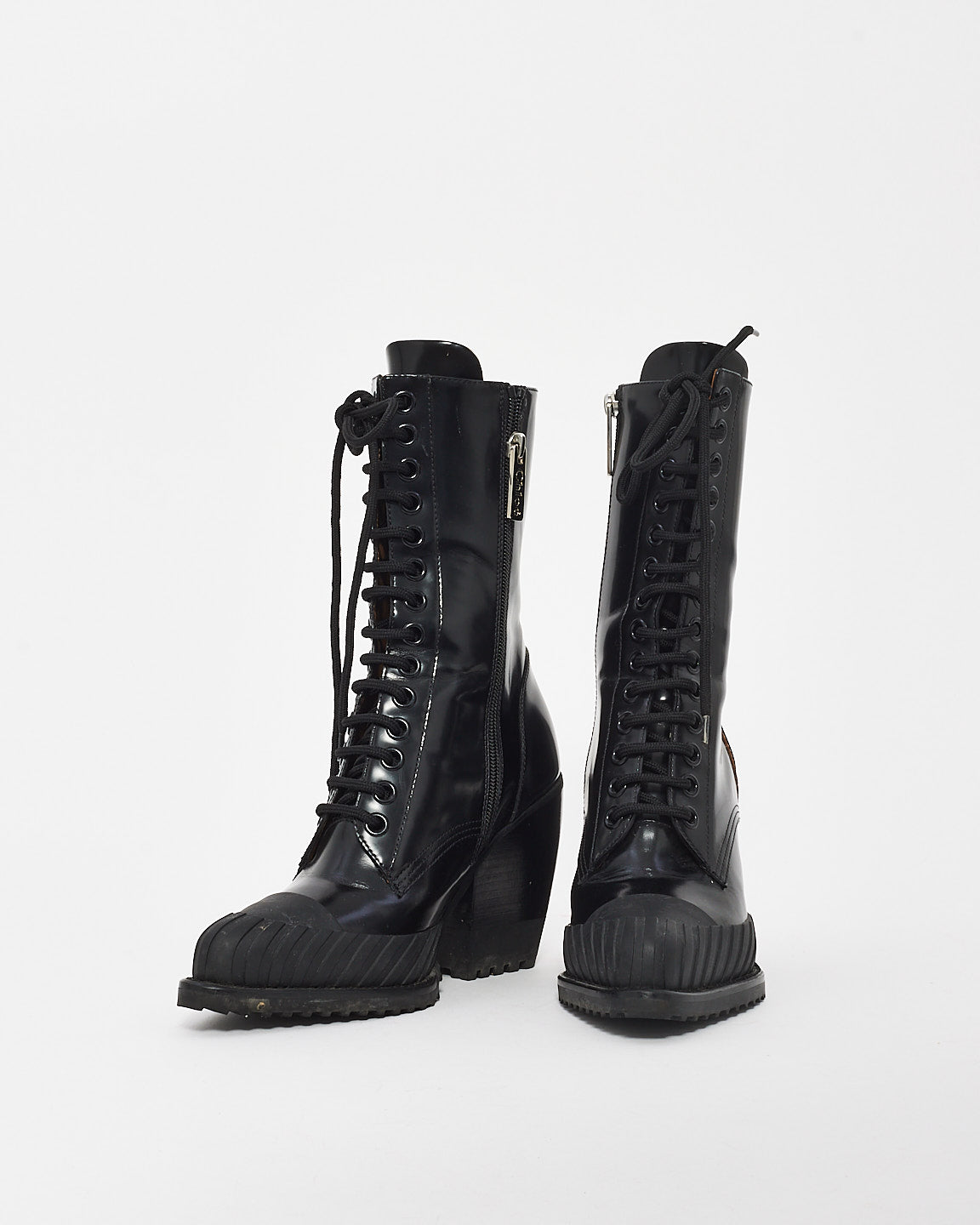 Chloé Black Glossed Leather Ryle Boots -38.5