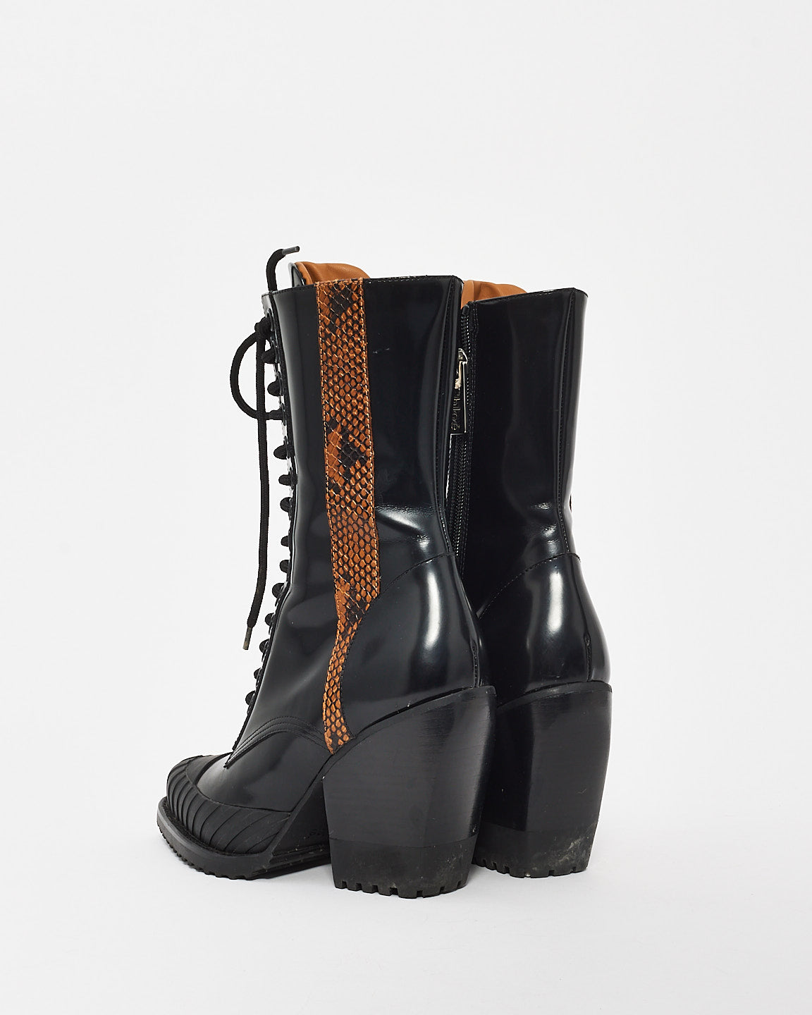 Chloé Black Glossed Leather Ryle Boots -38.5