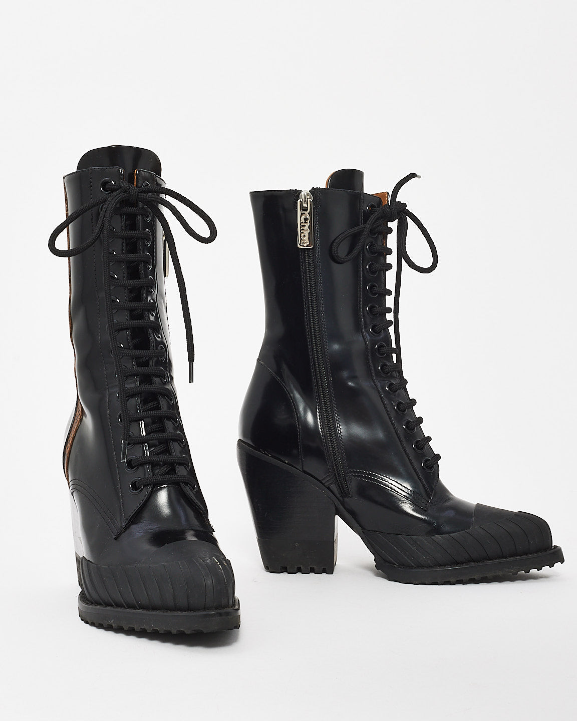 Chloé Black Glossed Leather Ryle Boots -38.5