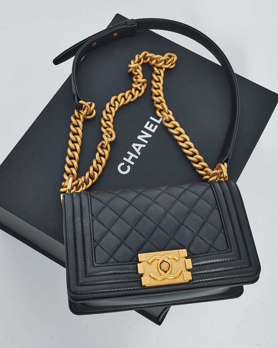 Chanel Black Lambskin Quilted Small Boy Bag GHW