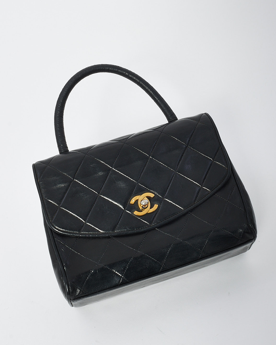 Chanel Vintage Black Lambskin Leather Kelly Bag