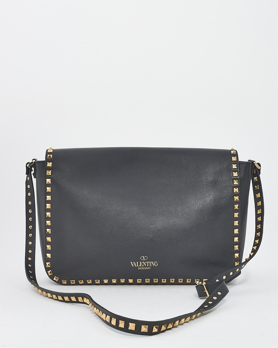 Sac à bandoulière Rockstud à rabat en cuir noir avec poche avant Valentino