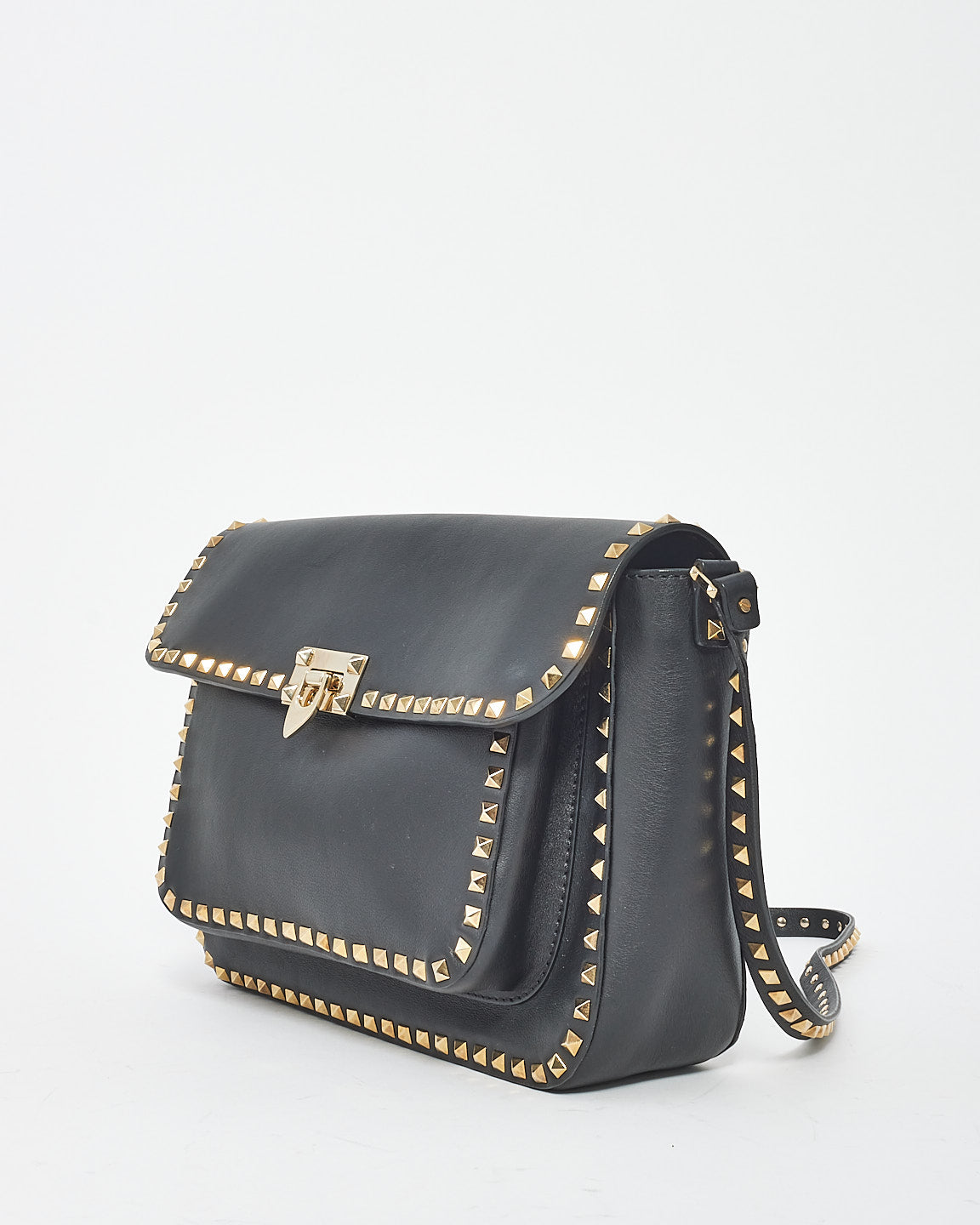 Sac à bandoulière Rockstud à rabat en cuir noir avec poche avant Valentino